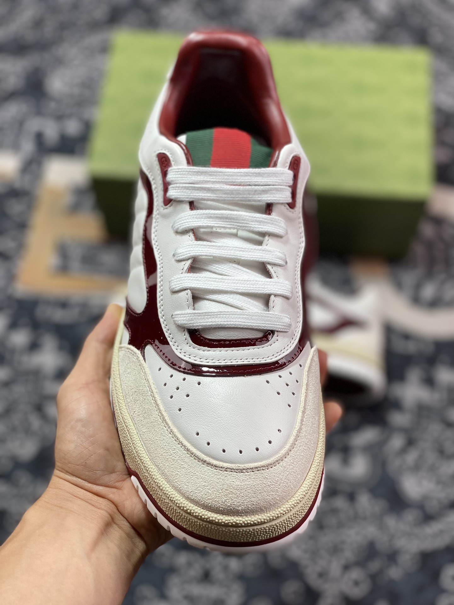 Gucci Re-Web Leather Sneakers series low-top retro versatile sneakers leather beige wine red ebony