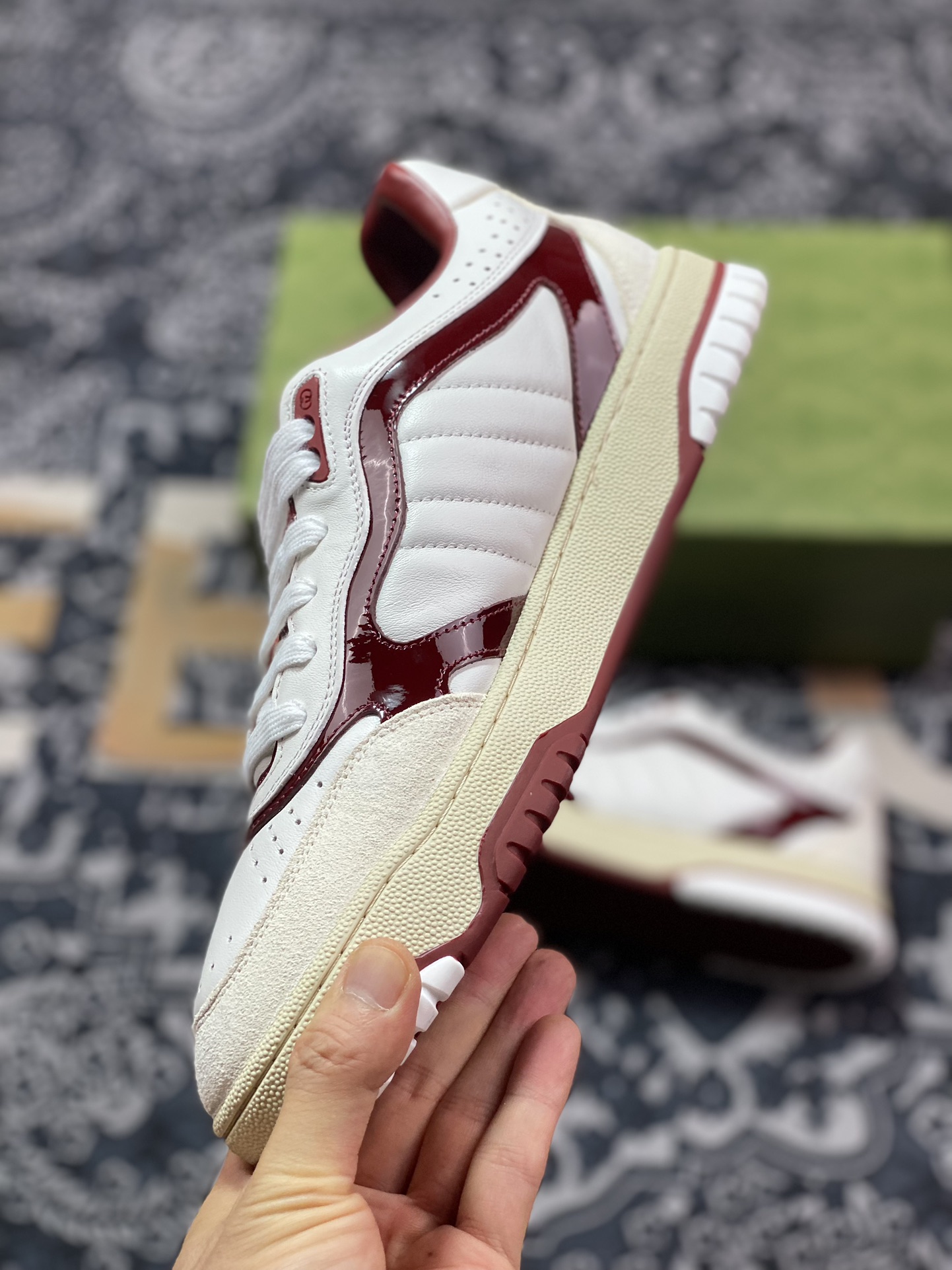 Gucci Re-Web Leather Sneakers series low-top retro versatile sneakers leather beige wine red ebony