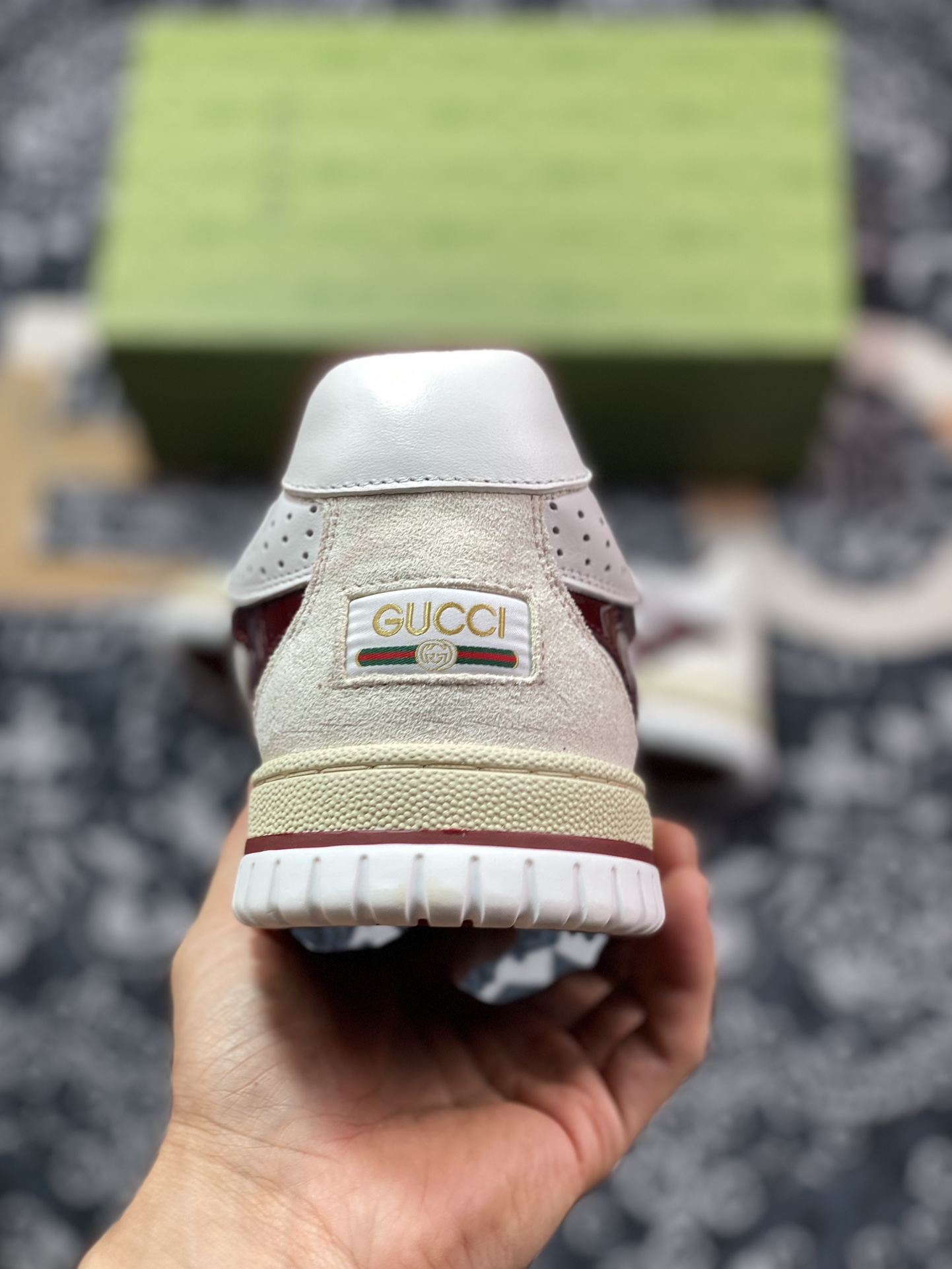 Gucci Re-Web Leather Sneakers series low-top retro versatile sneakers leather beige wine red ebony