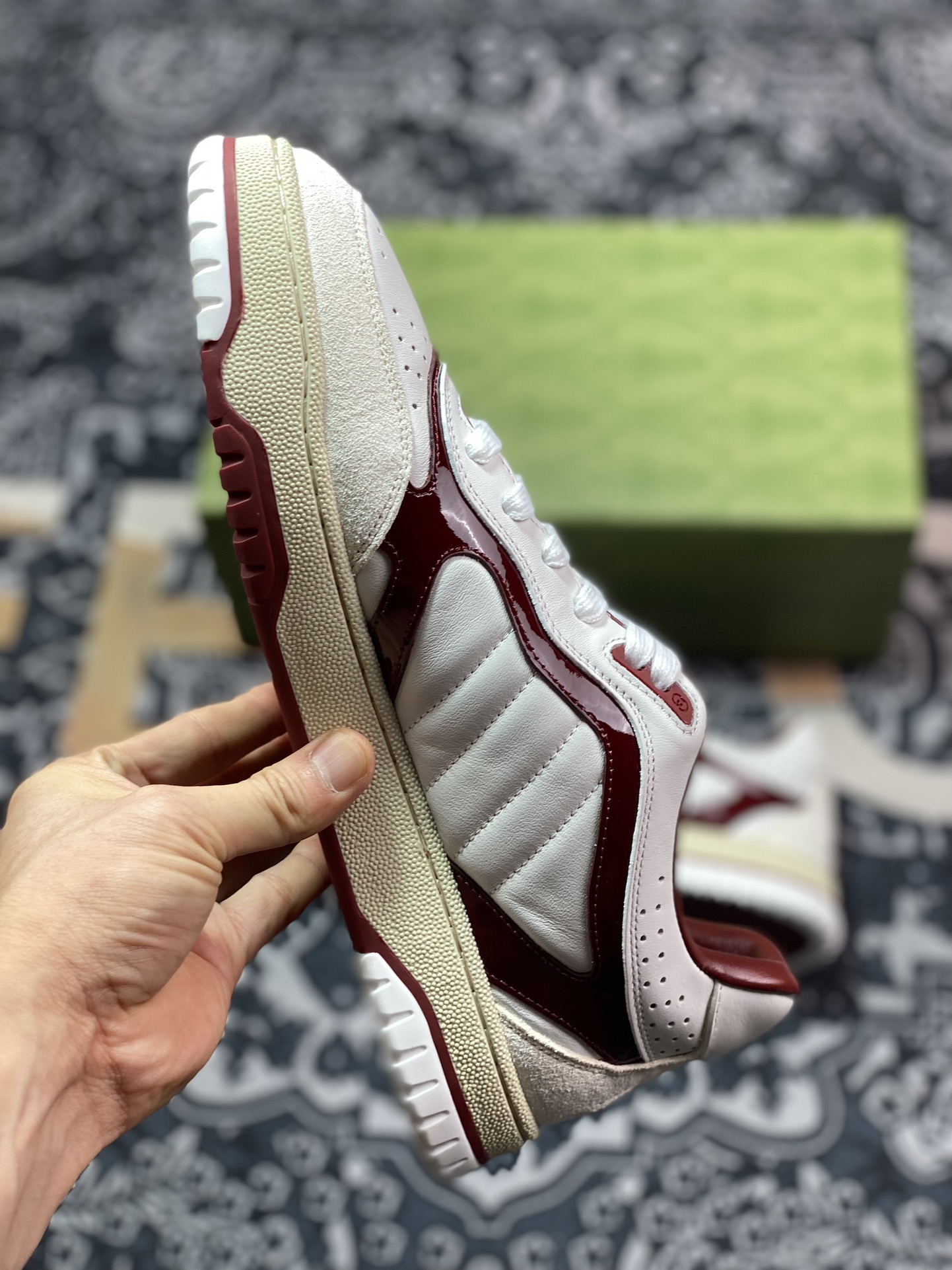 Gucci Re-Web Leather Sneakers series low-top retro versatile sneakers leather beige wine red ebony