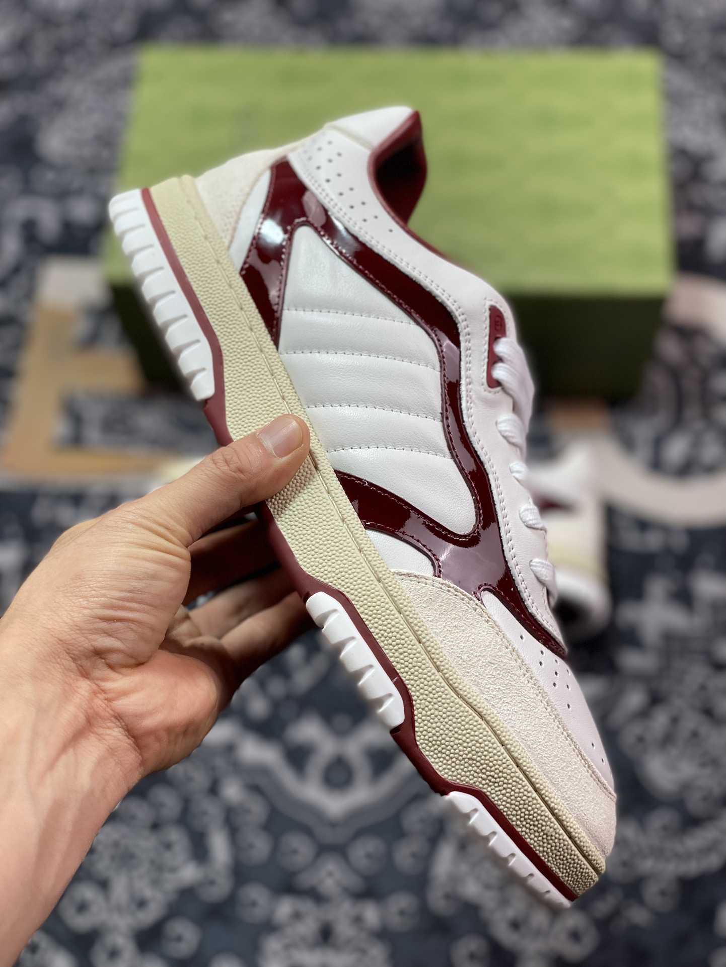 Gucci Re-Web Leather Sneakers series low-top retro versatile sneakers leather beige wine red ebony