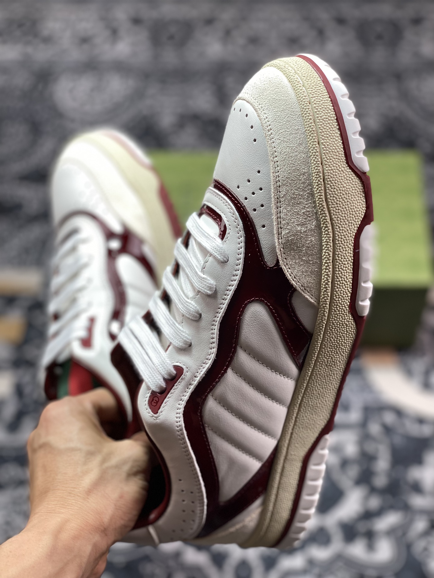 Gucci Re-Web Leather Sneakers series low-top retro versatile sneakers leather beige wine red ebony