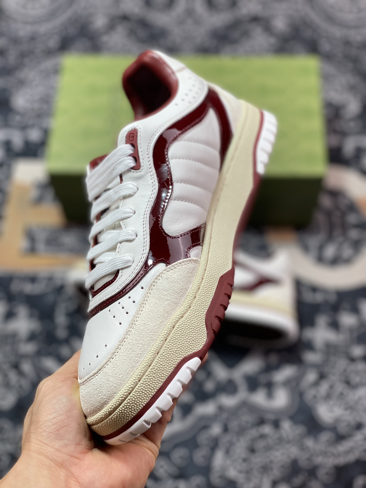 Gucci Re-Web Leather Sneakers series low-top retro versatile sneakers leather beige wine red ebony