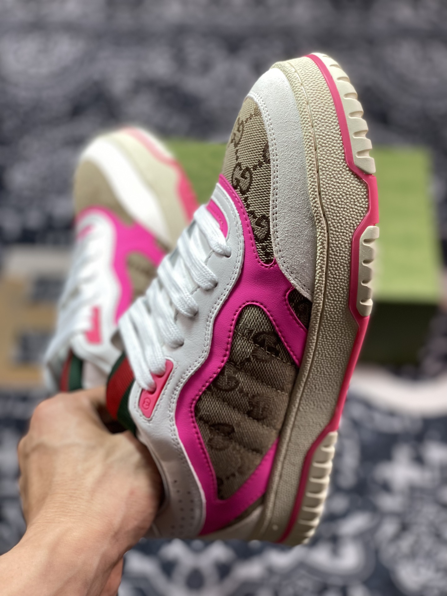 Gucci Re-Web Leather Sneakers series low-top retro sneakers ”leather beige brown rose red