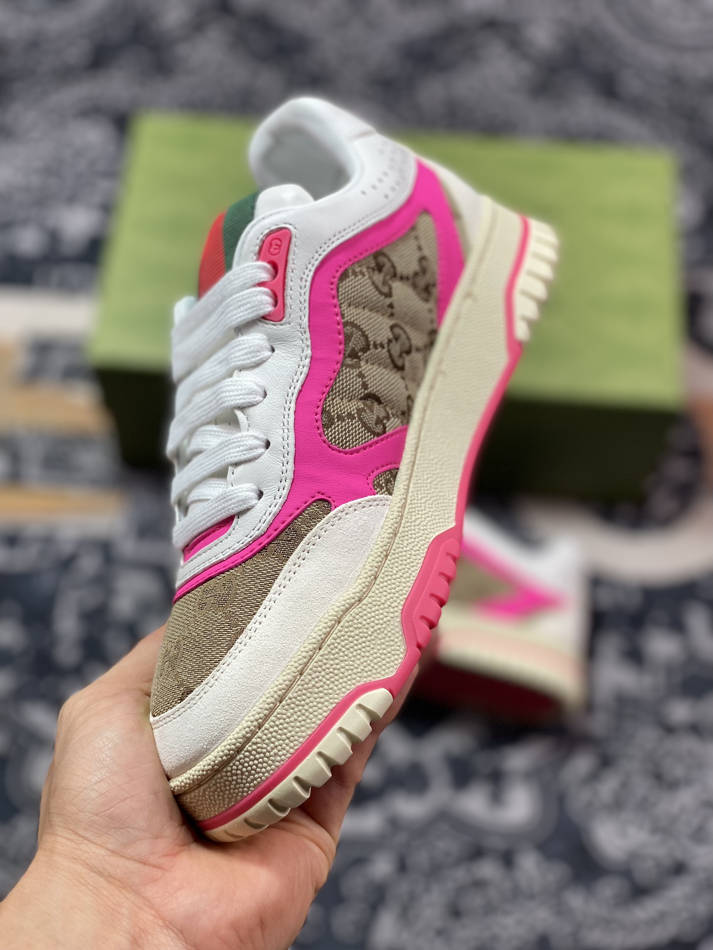 Gucci Re-Web Leather Sneakers series low-top retro sneakers ”leather beige brown rose red