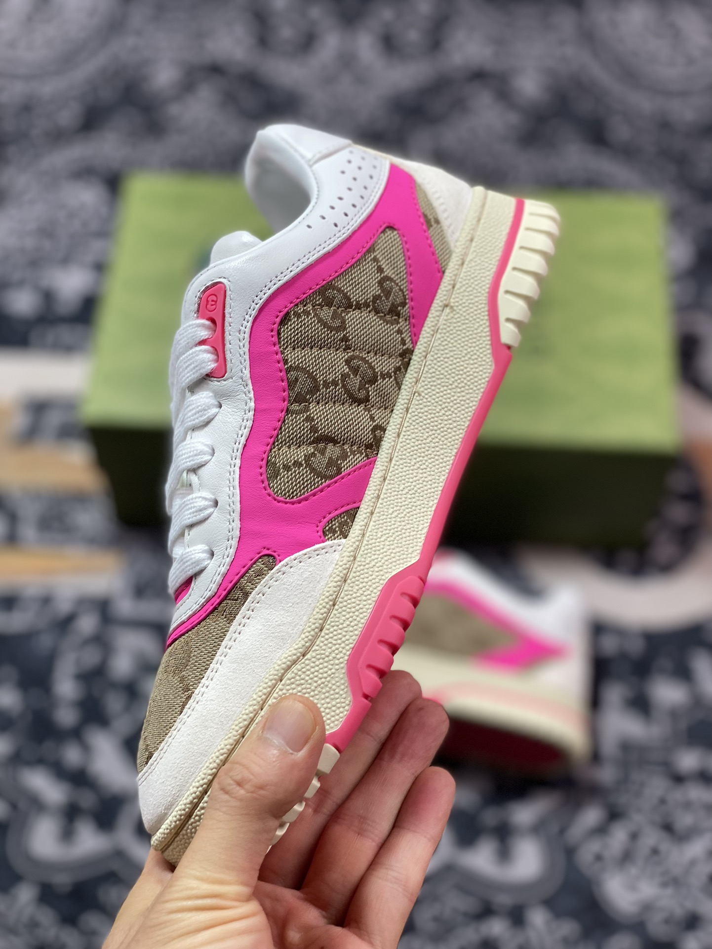 Gucci Re-Web Leather Sneakers series low-top retro sneakers ”leather beige brown rose red