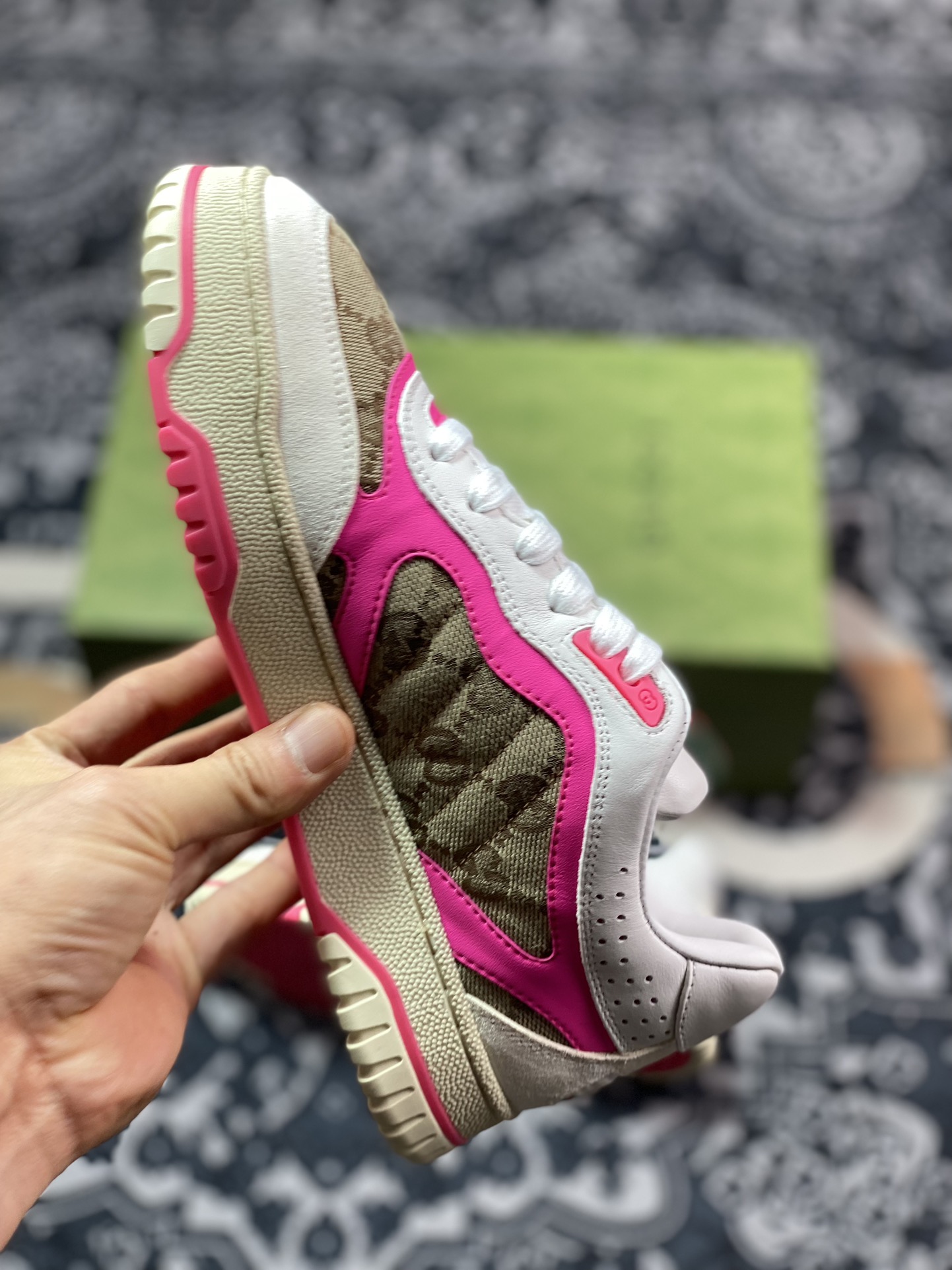 Gucci Re-Web Leather Sneakers series low-top retro sneakers ”leather beige brown rose red