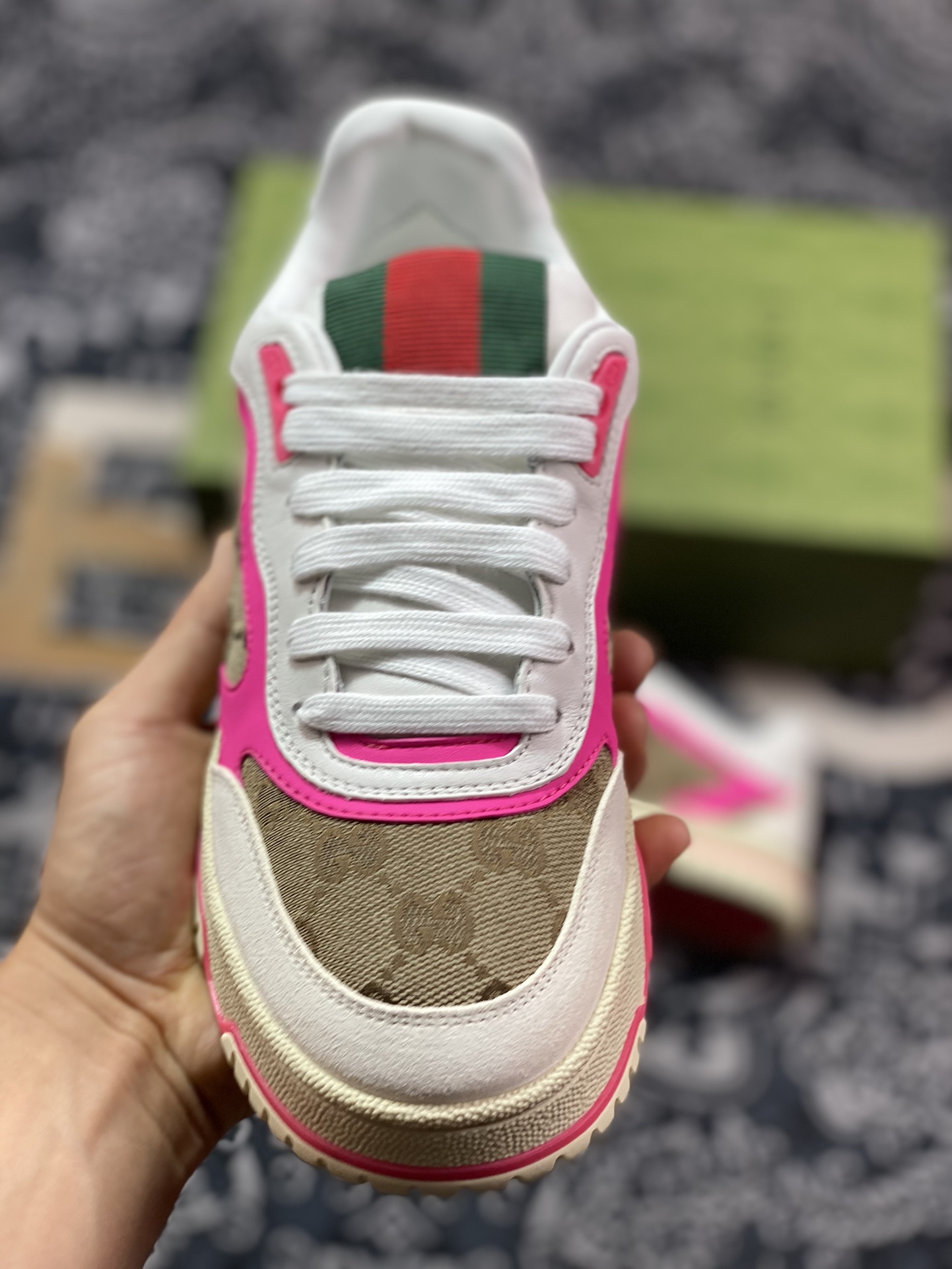 Gucci Re-Web Leather Sneakers series low-top retro sneakers ”leather beige brown rose red