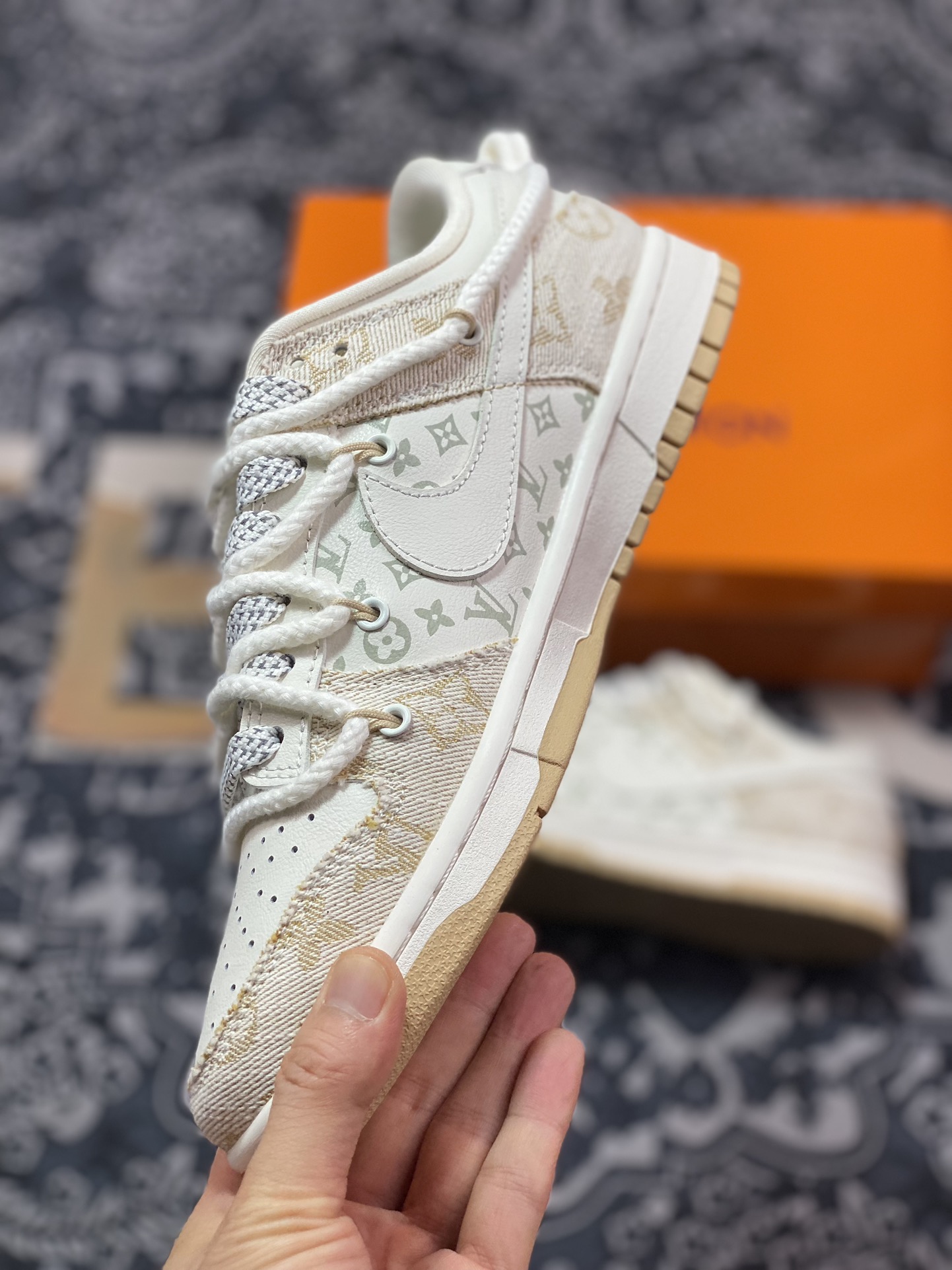 Original NK Dunk Low Retro ”DIY high-end customization” LV beige khaki deconstructed straps SJ2068-247