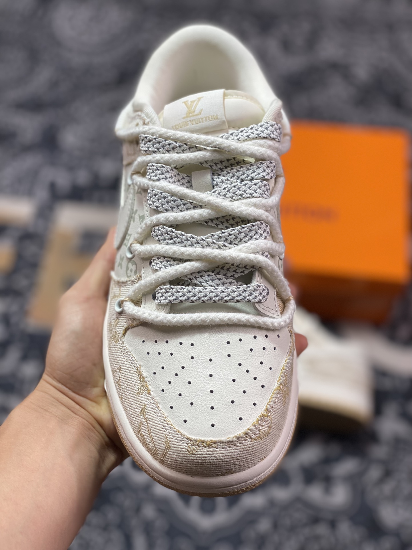 Original NK Dunk Low Retro ”DIY high-end customization” LV beige khaki deconstructed straps SJ2068-247