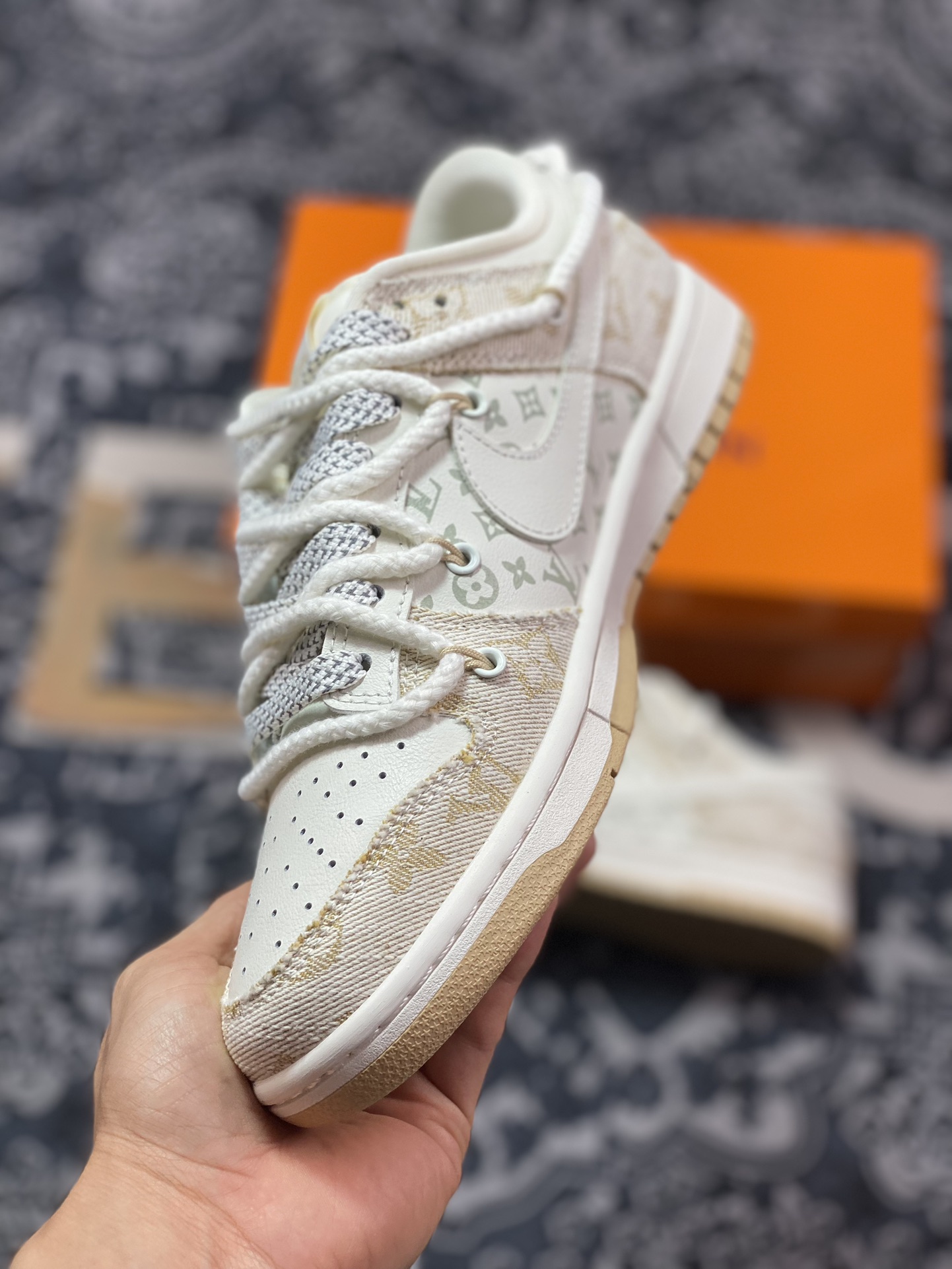 Original NK Dunk Low Retro ”DIY high-end customization” LV beige khaki deconstructed straps SJ2068-247