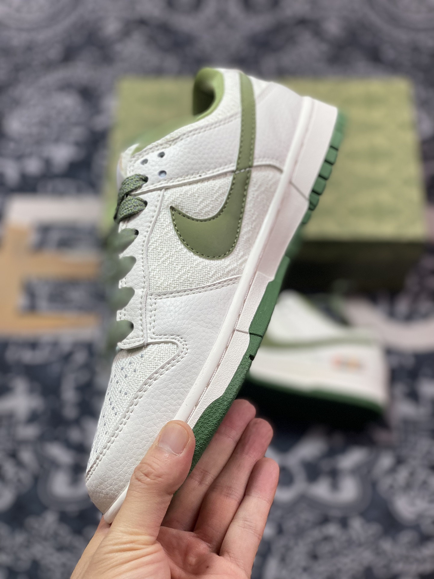 Original NK Dunk Low Retro ”DIY high-end customization” linen stitching beige green DQ1098-368