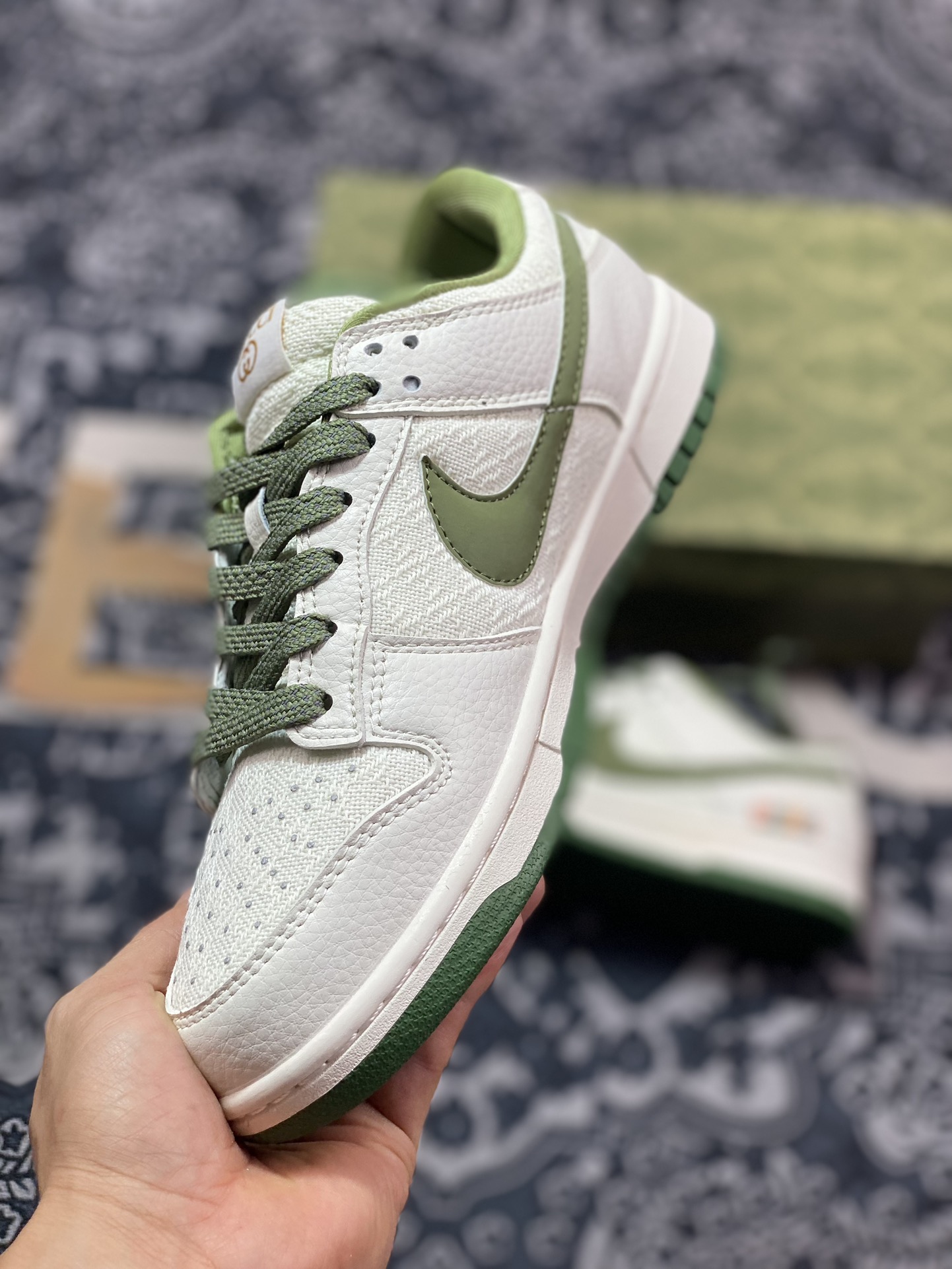 Original NK Dunk Low Retro ”DIY high-end customization” linen stitching beige green DQ1098-368