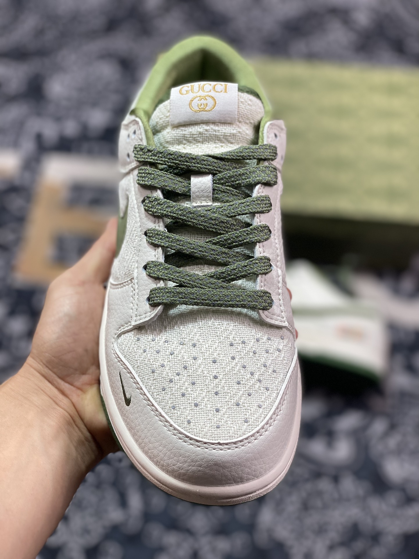 Original NK Dunk Low Retro ”DIY high-end customization” linen stitching beige green DQ1098-368