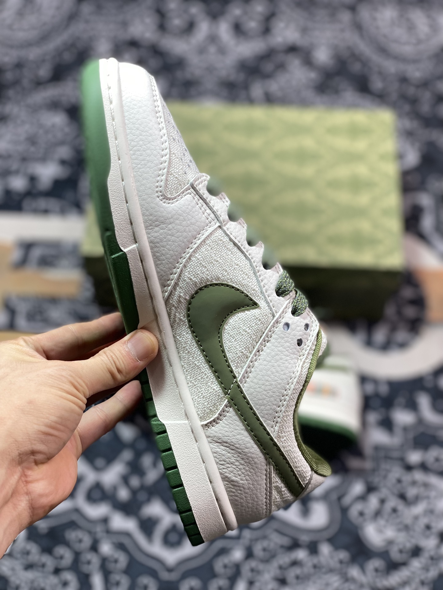 Original NK Dunk Low Retro ”DIY high-end customization” linen stitching beige green DQ1098-368