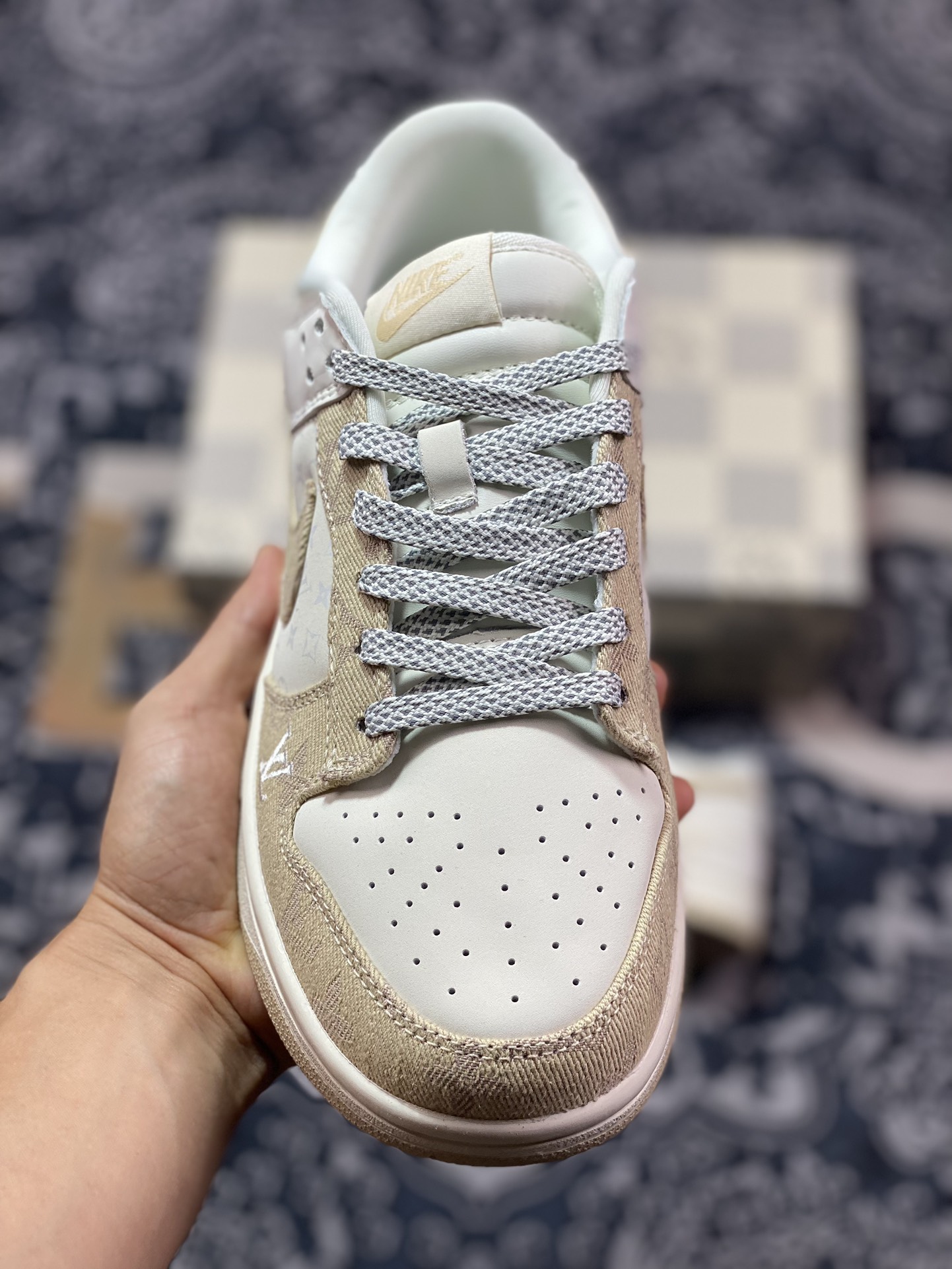 Nk SB Dunk Low LV joint-khaki denim anniversary high-end custom low-top casual sneakers XP3802-337
