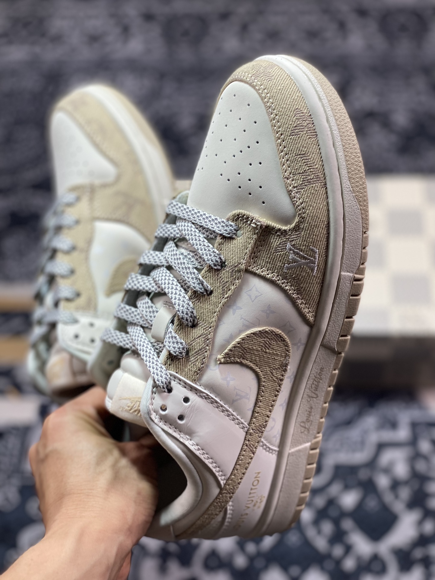 Nk SB Dunk Low LV joint-khaki denim anniversary high-end custom low-top casual sneakers XP3802-337