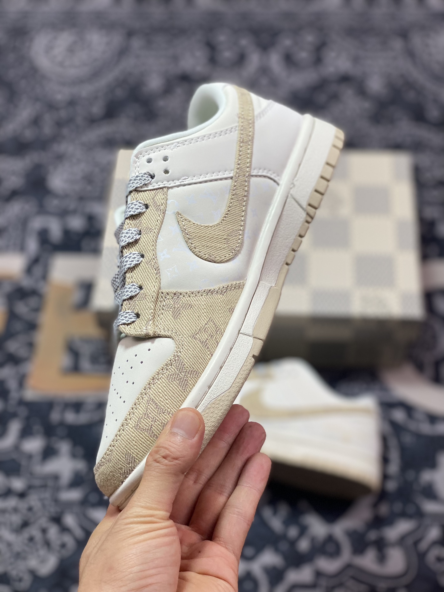 Nk SB Dunk Low LV joint-khaki denim anniversary high-end custom low-top casual sneakers XP3802-337