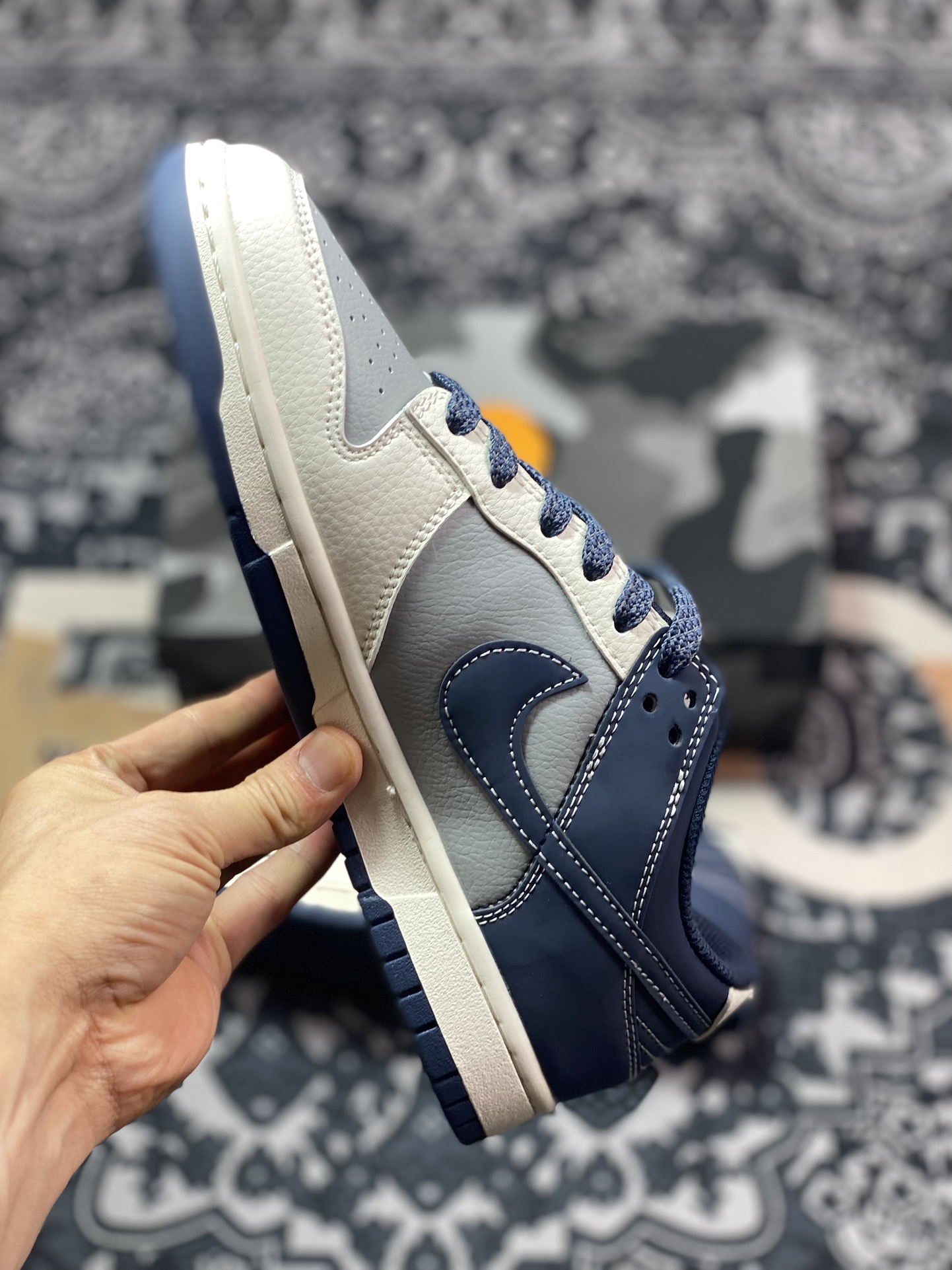 Original NK Dunk Low Retro ”DIY high-end customization” Bape beige blue-gray low-top casual sports shoes BB8969-001