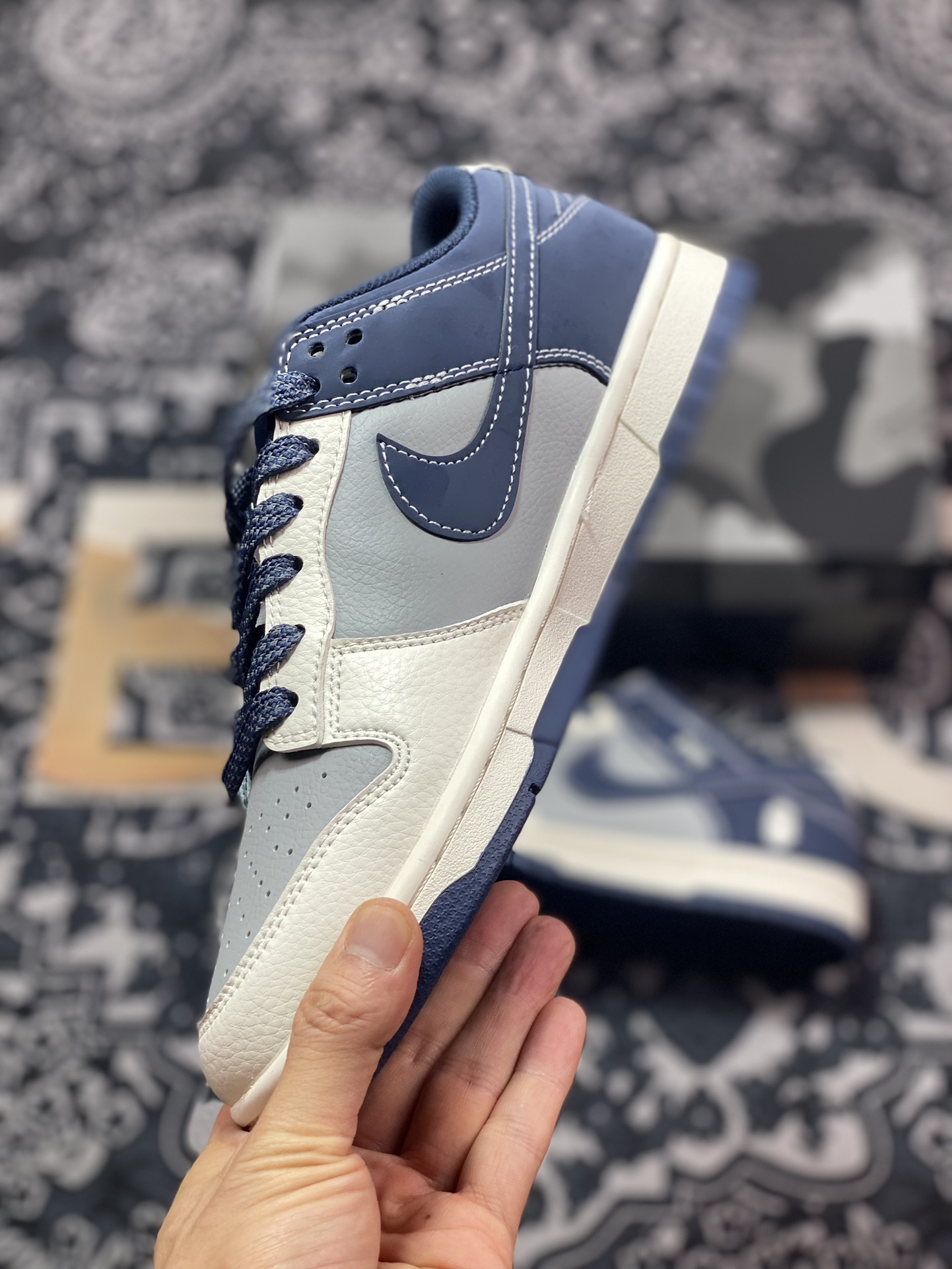 Original NK Dunk Low Retro ”DIY high-end customization” Bape beige blue-gray low-top casual sports shoes BB8969-001