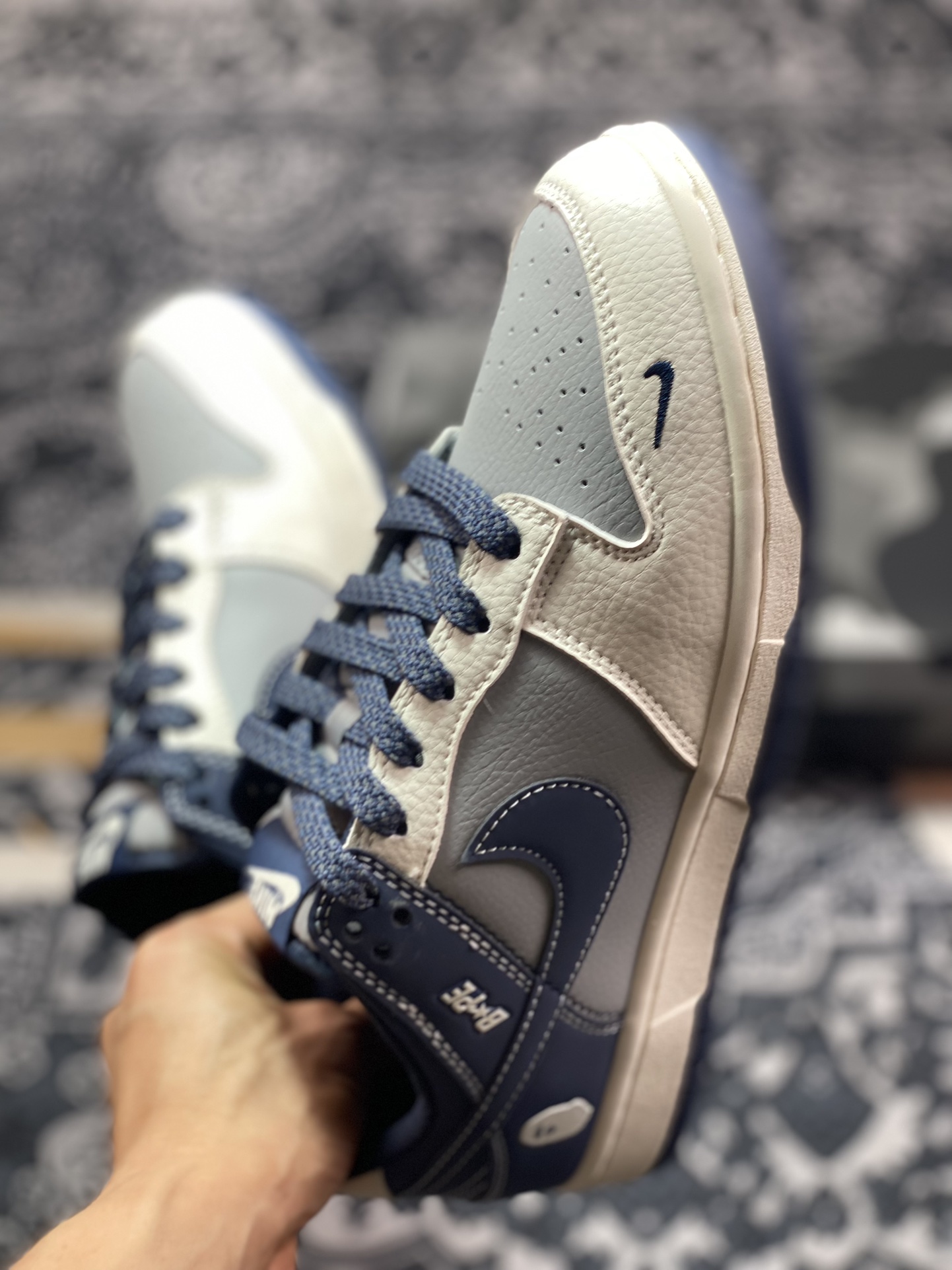 Original NK Dunk Low Retro ”DIY high-end customization” Bape beige blue-gray low-top casual sports shoes BB8969-001