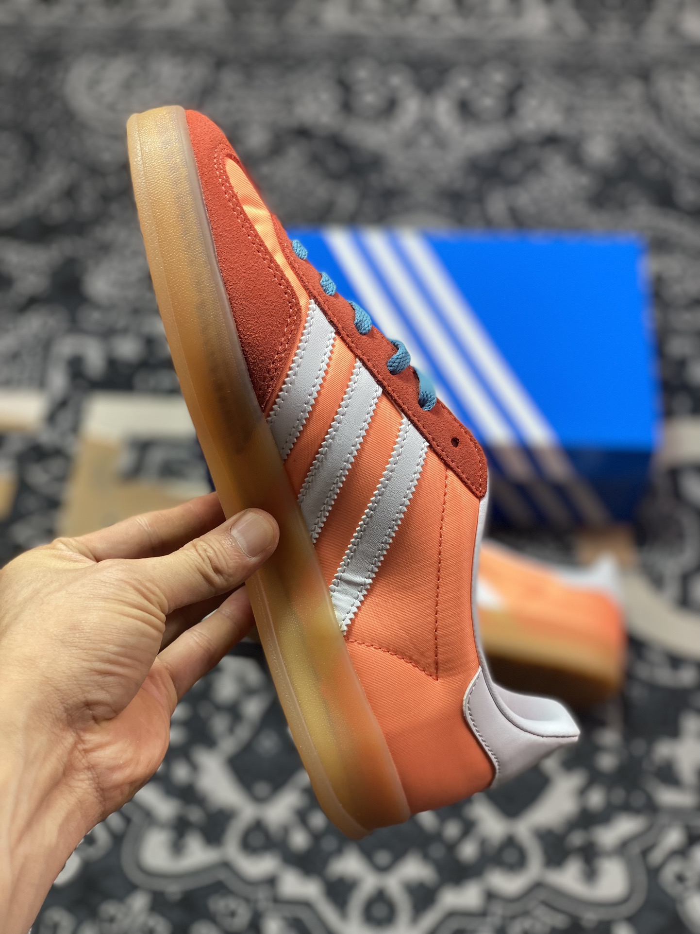 Adidas Gazelle Indoor Trainers ”Orange Pink and Orange Red Raw Rubber Sole” HQ9016