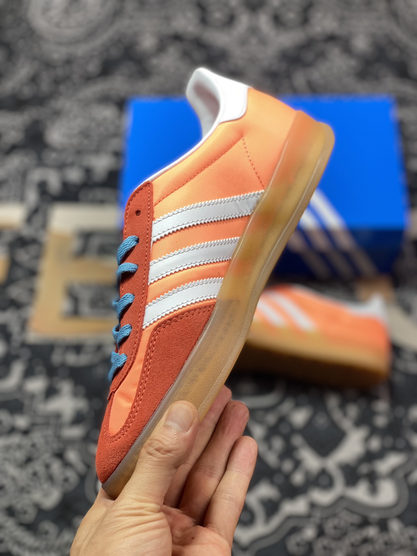 Adidas Gazelle Indoor Trainers ”Orange Pink and Orange Red Raw Rubber Sole” HQ9016