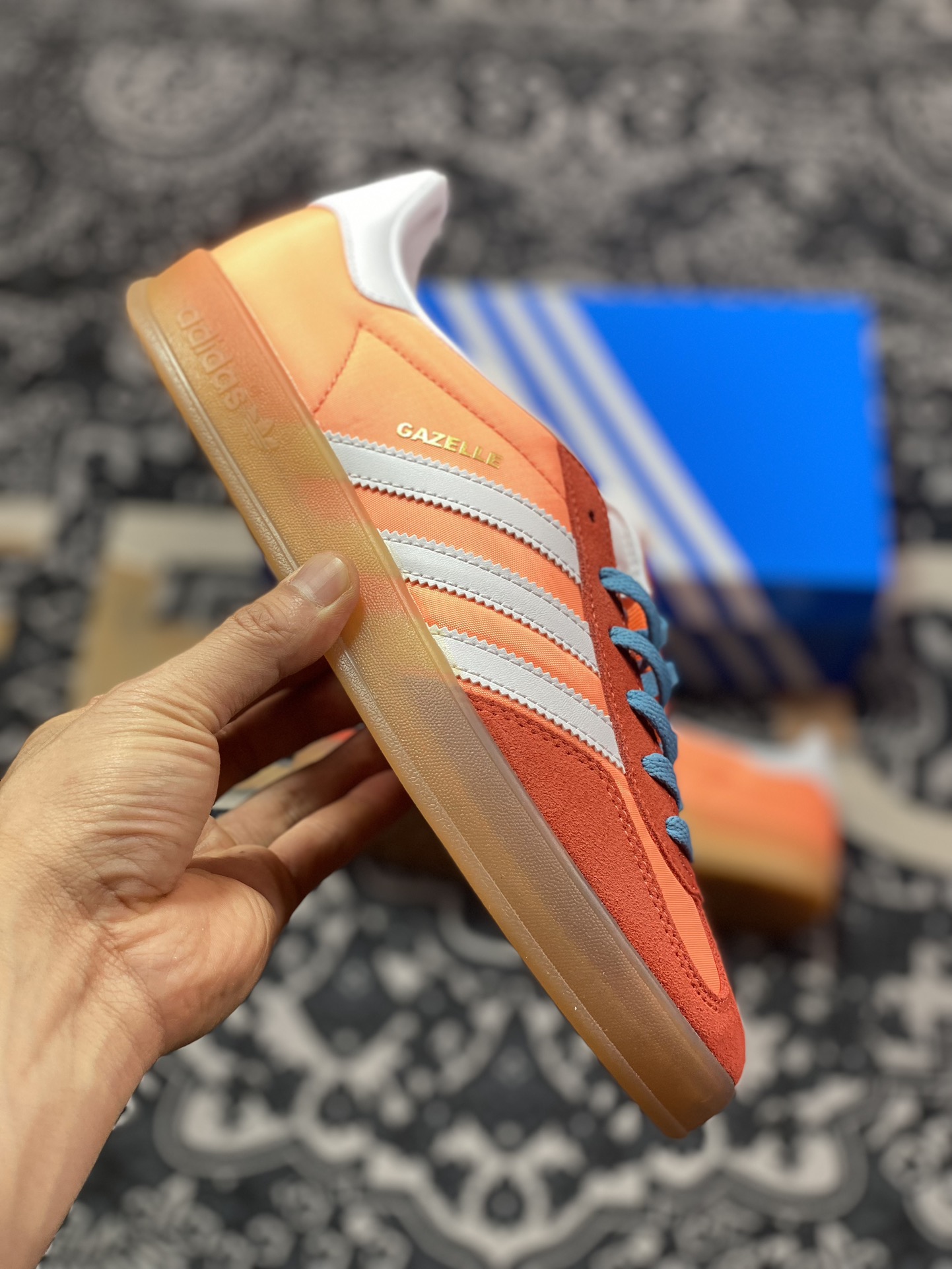 Adidas Gazelle Indoor Trainers ”Orange Pink and Orange Red Raw Rubber Sole” HQ9016