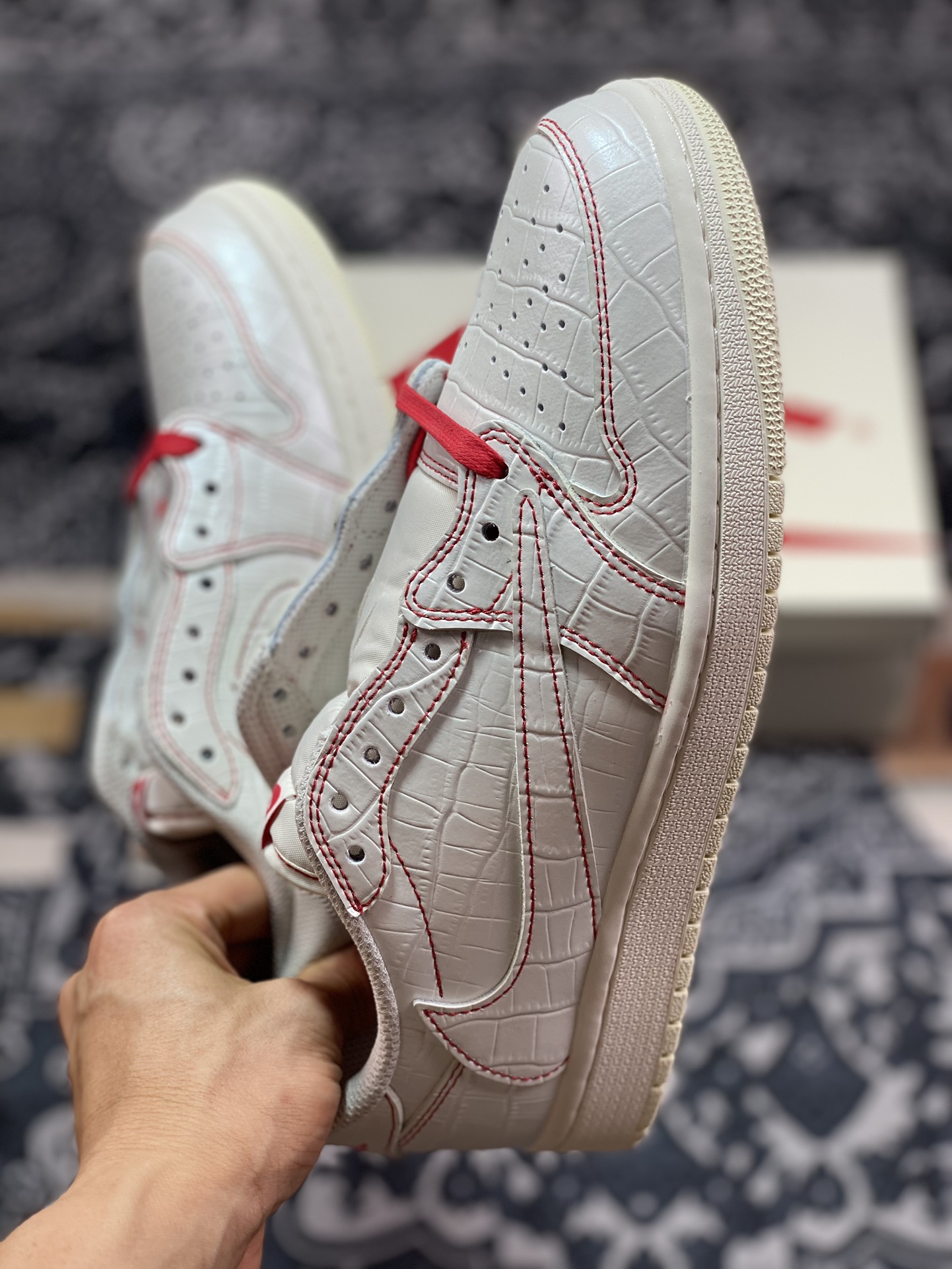 260 Travis Scott X Nike Air Jordan 1 Low OG SP”Phantom/Static”AJ1乔丹一代篮球鞋“TS联名鳄鱼纹米白红兔八哥”DM7866-601