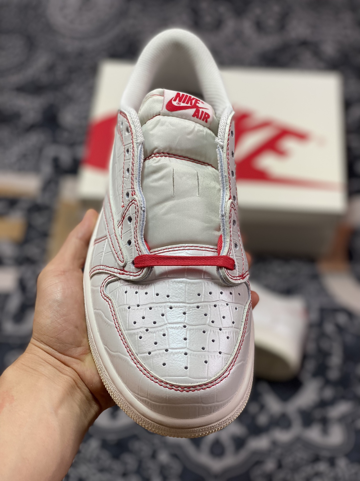 260 Travis Scott X Nike Air Jordan 1 Low OG SP”Phantom/Static”AJ1乔丹一代篮球鞋“TS联名鳄鱼纹米白红兔八哥”DM7866-601