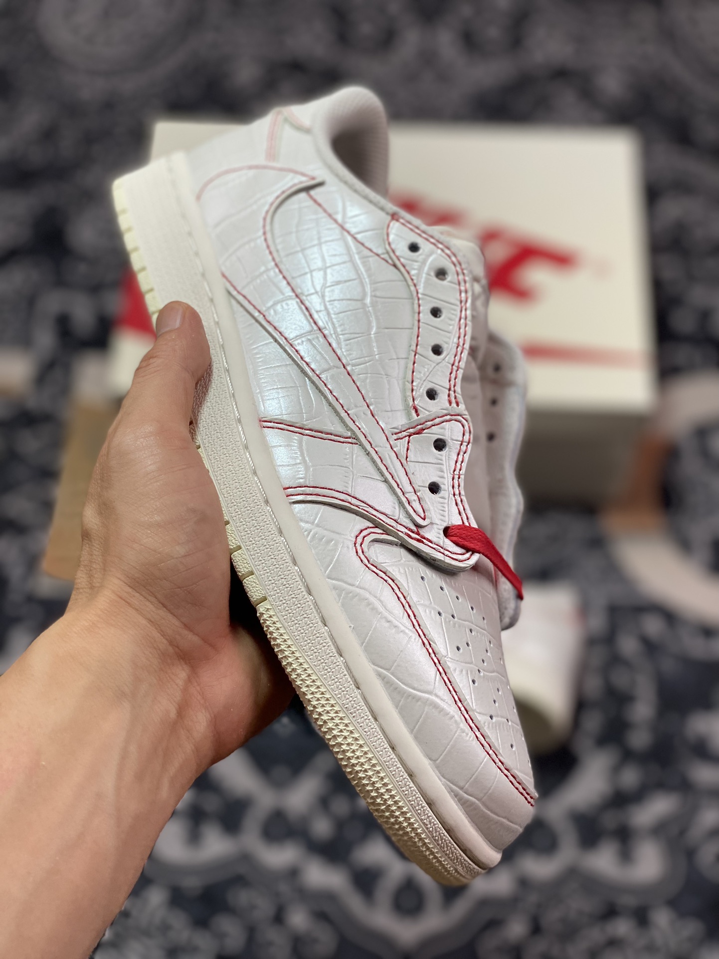 260 Travis Scott X Nike Air Jordan 1 Low OG SP”Phantom/Static”AJ1乔丹一代篮球鞋“TS联名鳄鱼纹米白红兔八哥”DM7866-601