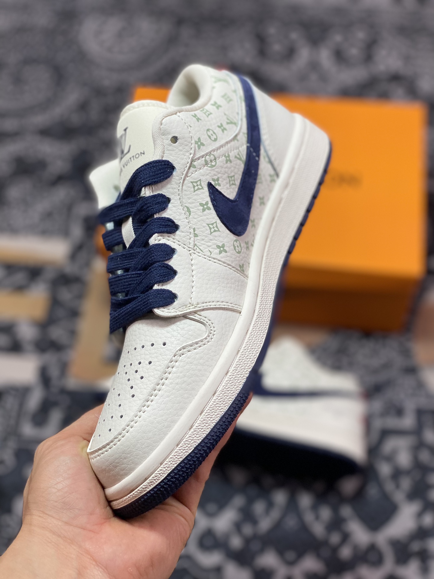Air Jordan 1 ”LV Joint - Beige Orange Blue” High-end Customization WG8850-001