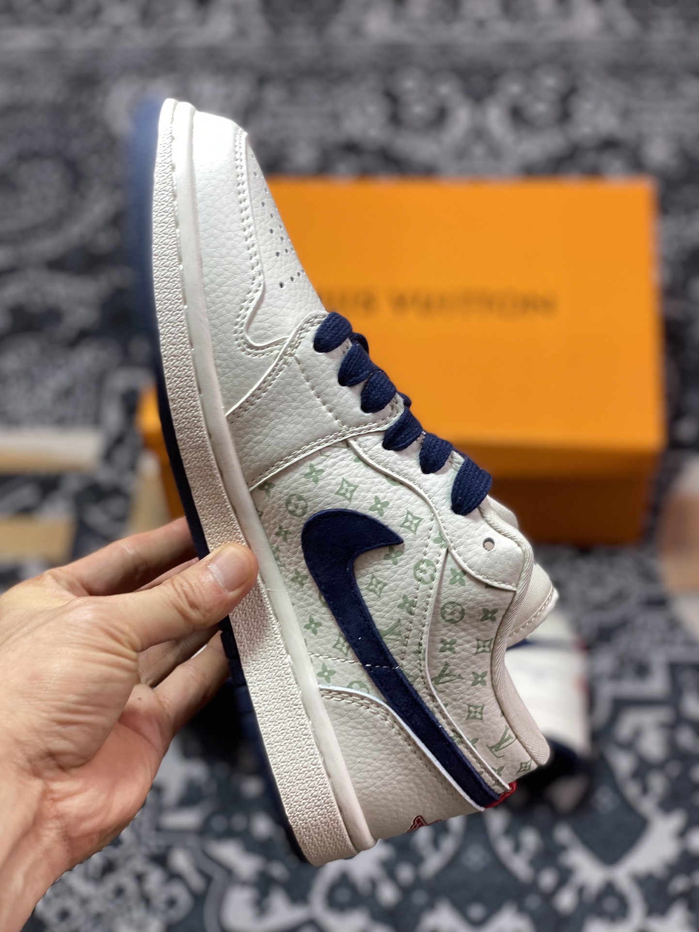 Air Jordan 1 ”LV Joint - Beige Orange Blue” High-end Customization WG8850-001