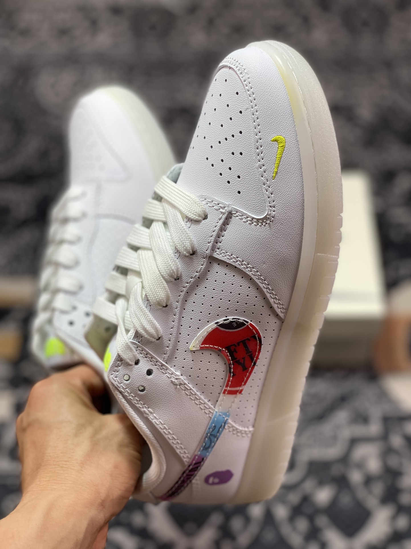 NK SB Dunk Low ”BAPE joint - white and green hook” anniversary high-end customized low-top casual sneakers JH8039-940