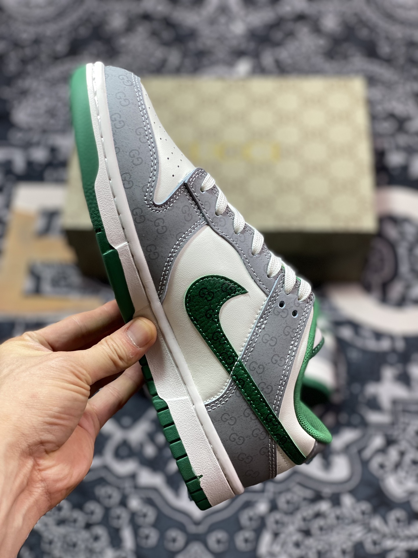 280 原装级别 NK Dunk Low Retro "DIY高端定制" 古驰暗纹米灰绿  SF1588-134