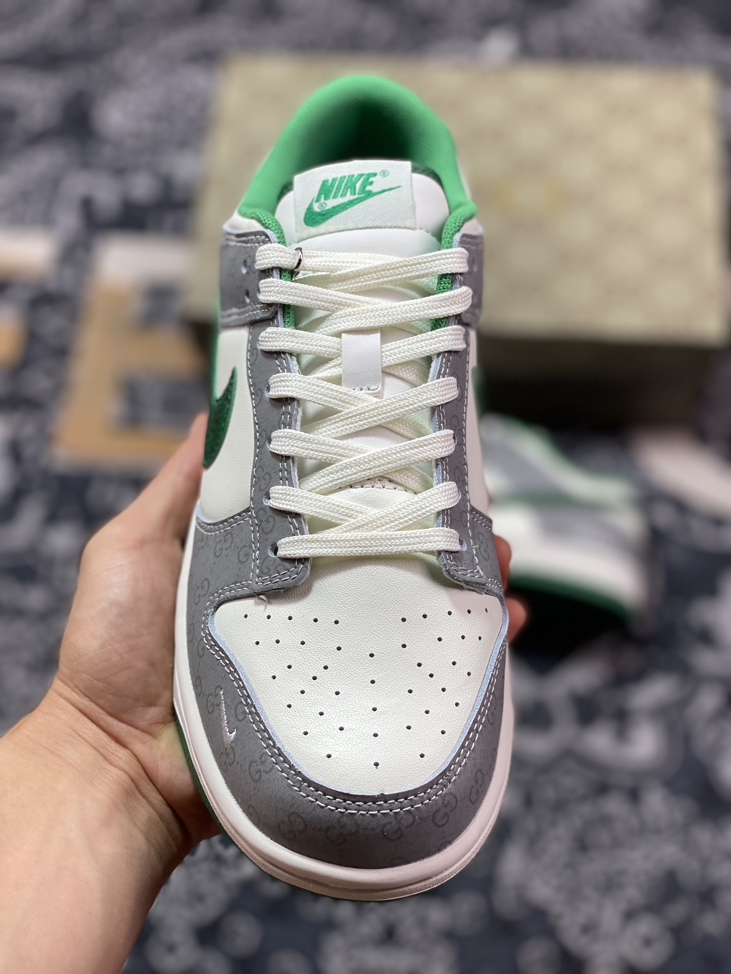 280 原装级别 NK Dunk Low Retro "DIY高端定制" 古驰暗纹米灰绿  SF1588-134