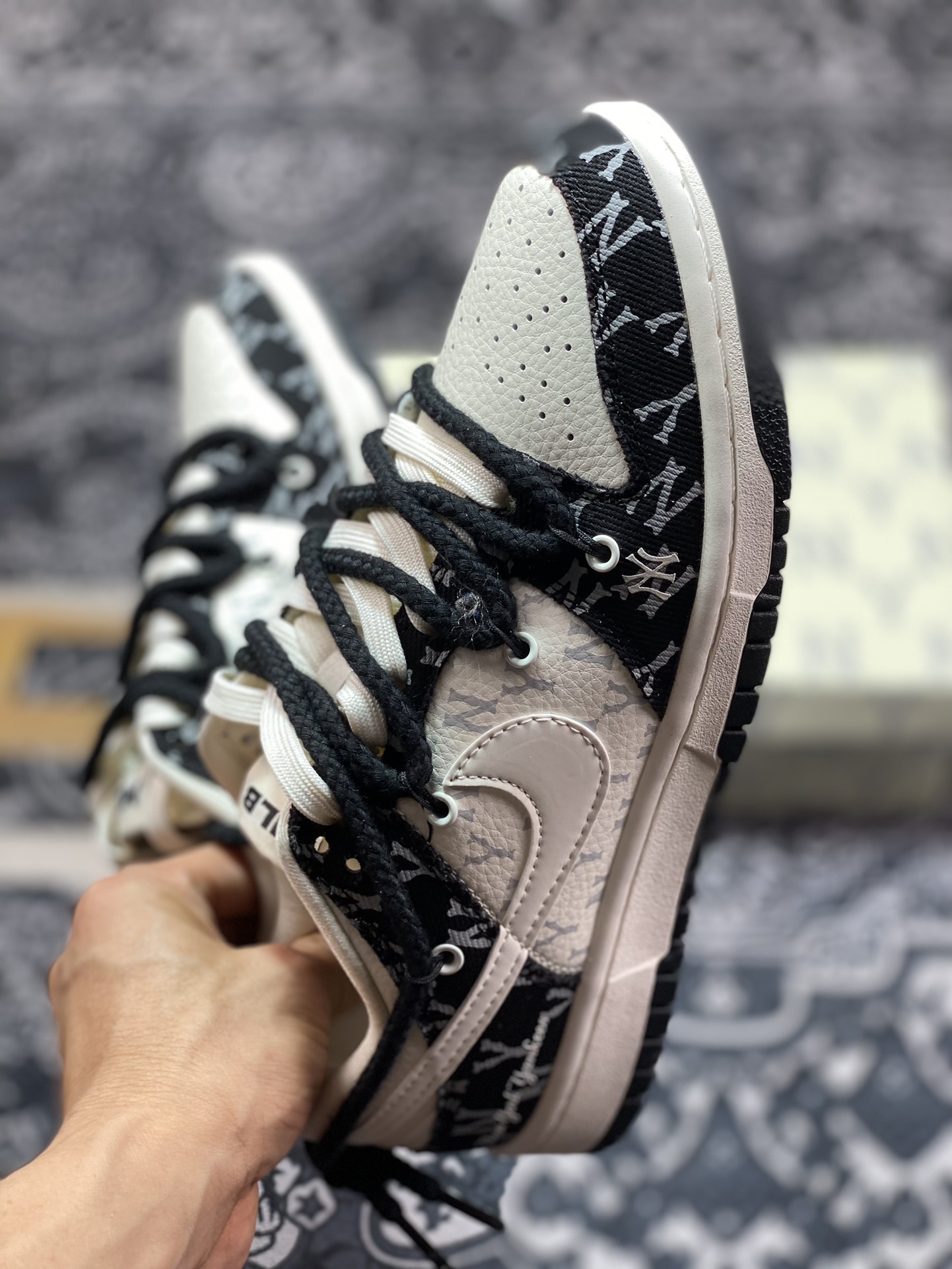 300 原装级别 NK Dunk Low Retro "DIY高端定制" MLB米白黑牛仔绑带  SJ2068-251