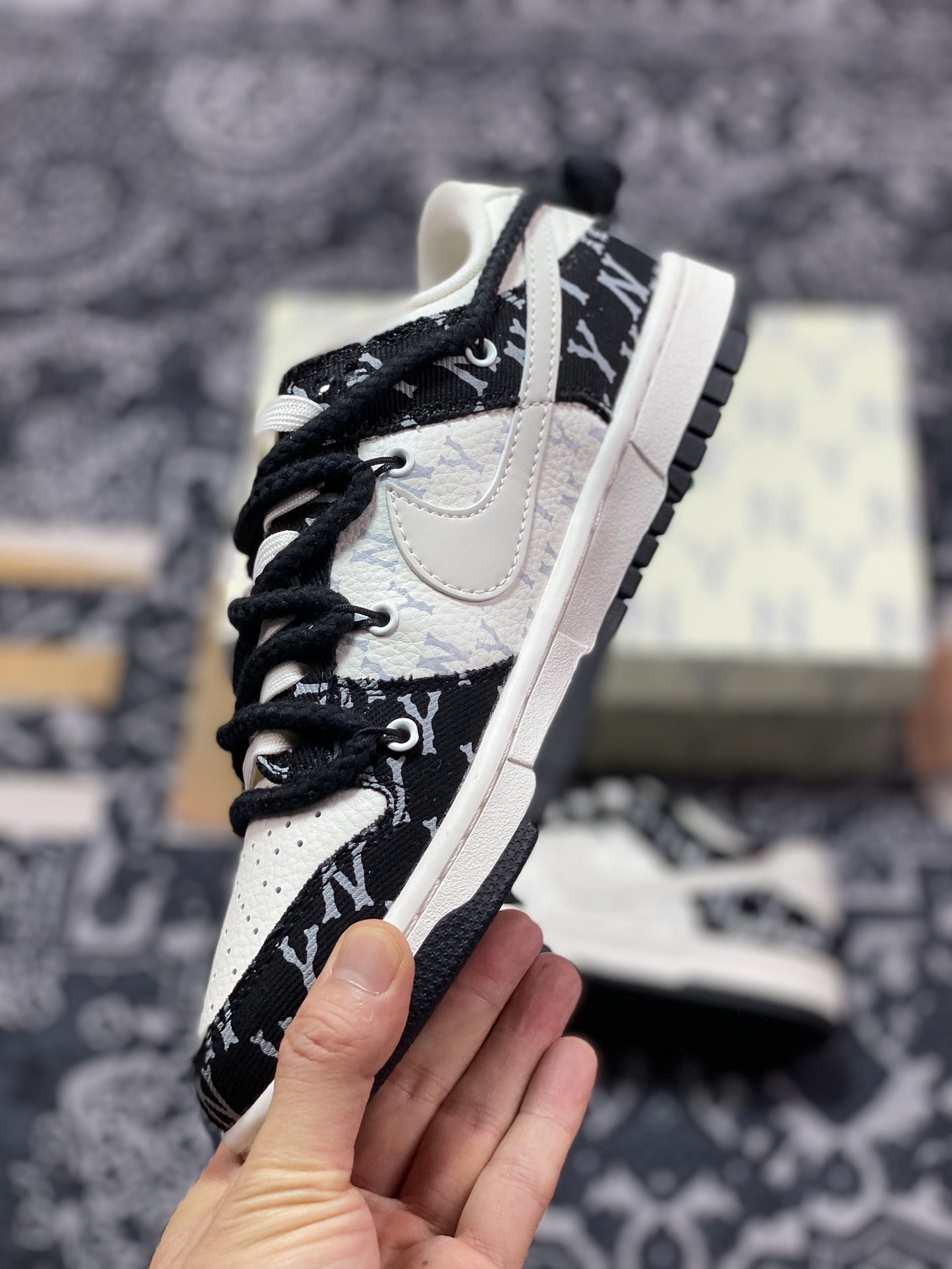 300 原装级别 NK Dunk Low Retro "DIY高端定制" MLB米白黑牛仔绑带  SJ2068-251