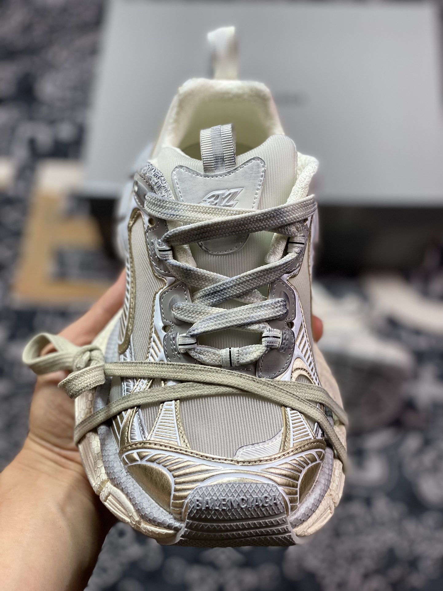 400 巴黎世家BALENCIAGA 3XL Sneakers 3+系列低帮慢跑鞋“透明网纱玫瑰金白灰”734731 W3XL2 9191