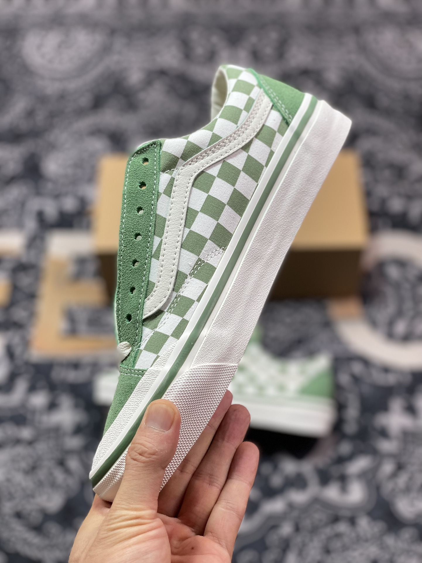 150 真标 Vans Old Skool Reissue 136 绿色棋盘格 包头复古休闲帆布鞋 VN000MT6V0N