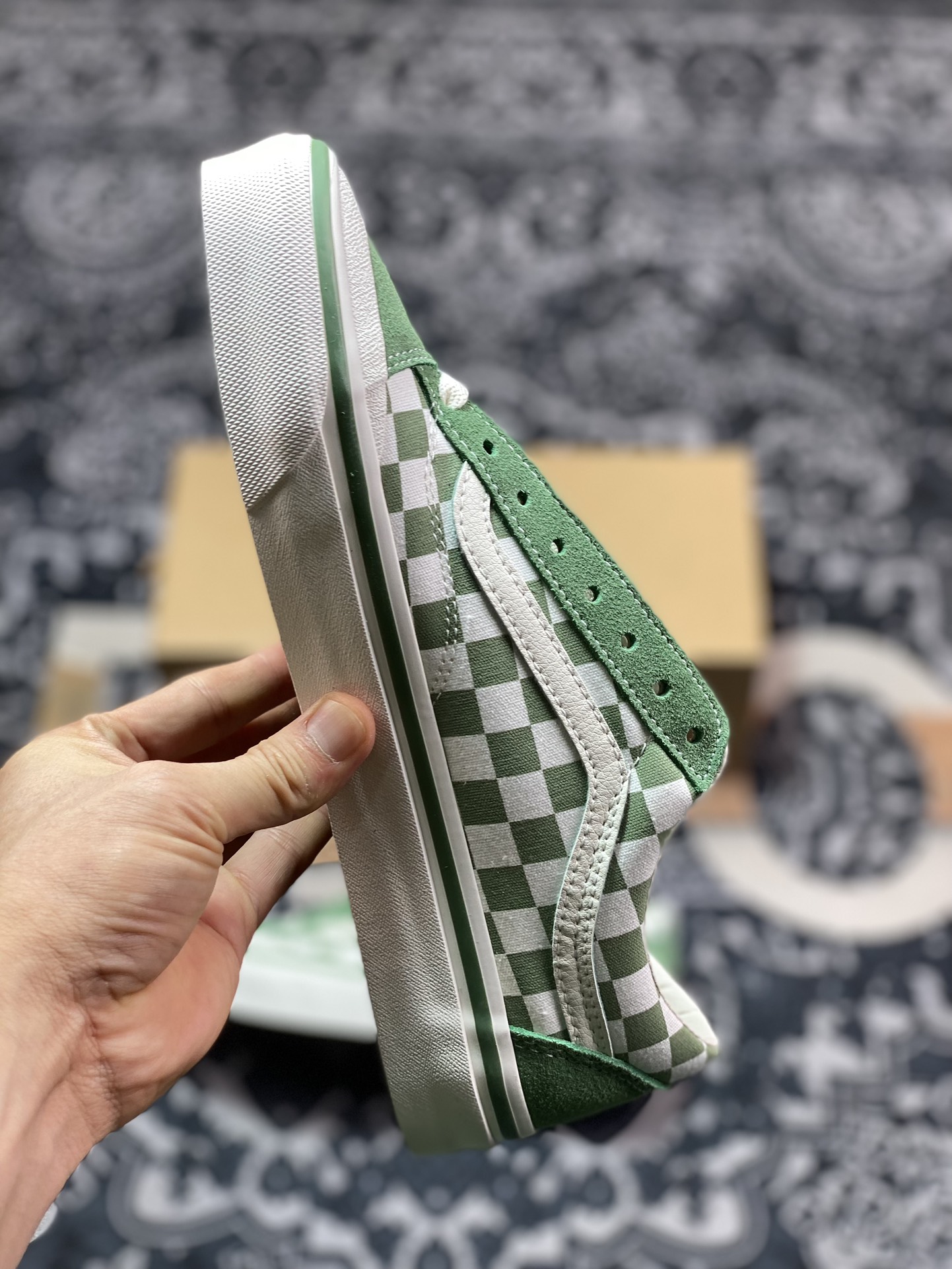 150 真标 Vans Old Skool Reissue 136 绿色棋盘格 包头复古休闲帆布鞋 VN000MT6V0N