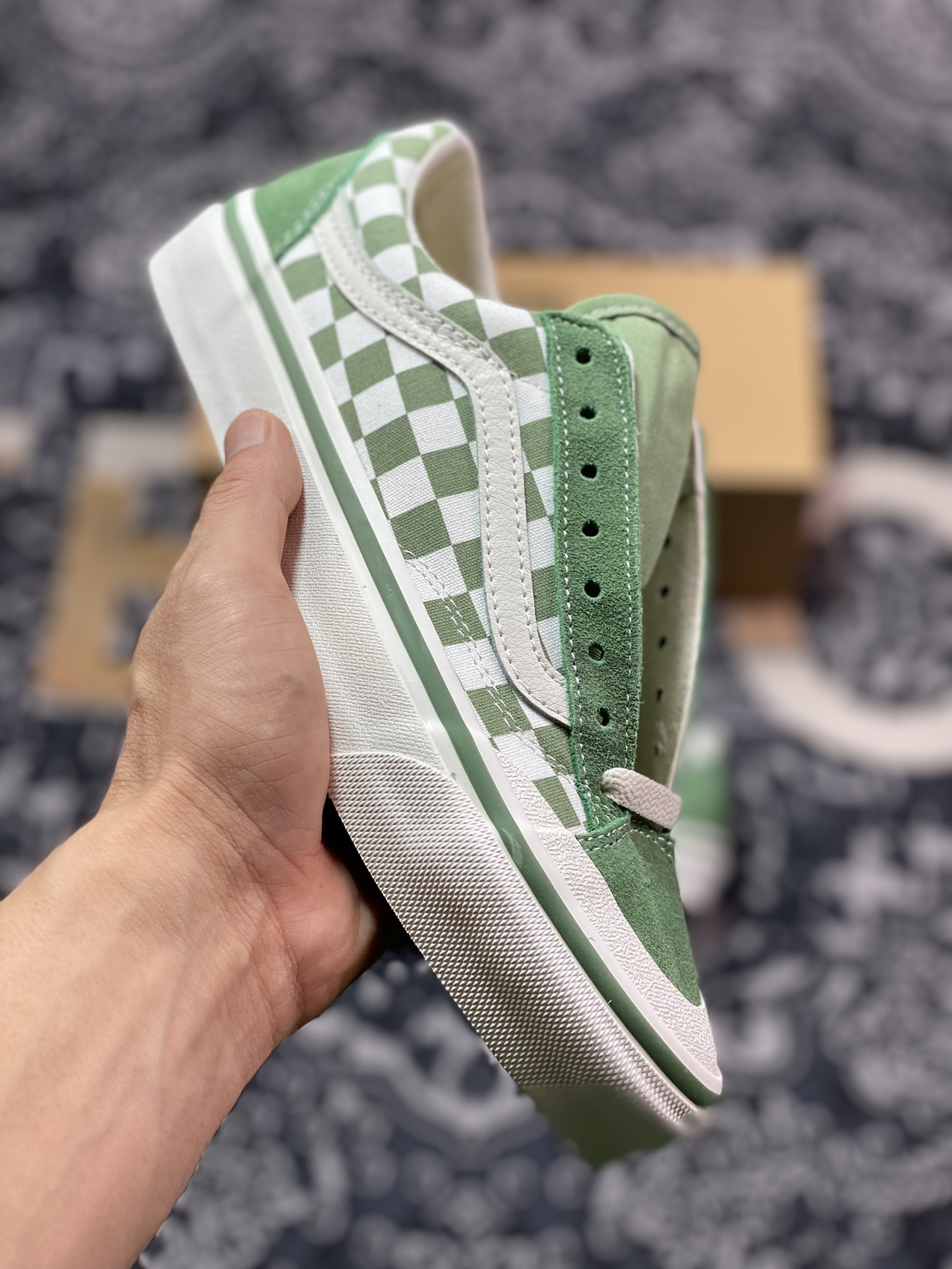 150 真标 Vans Old Skool Reissue 136 绿色棋盘格 包头复古休闲帆布鞋 VN000MT6V0N