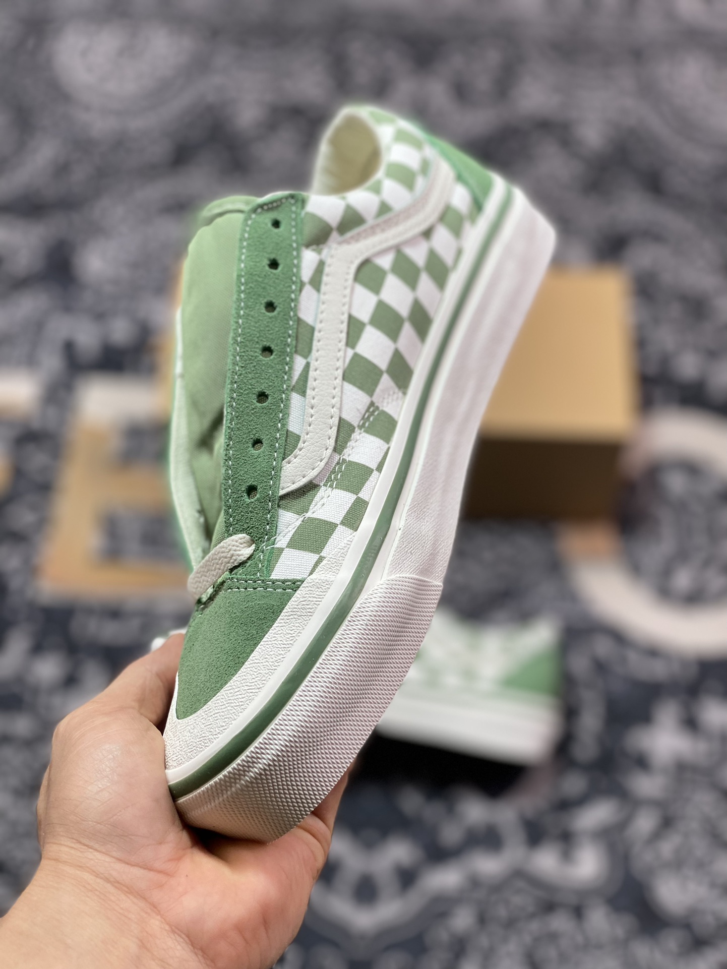 150 真标 Vans Old Skool Reissue 136 绿色棋盘格 包头复古休闲帆布鞋 VN000MT6V0N