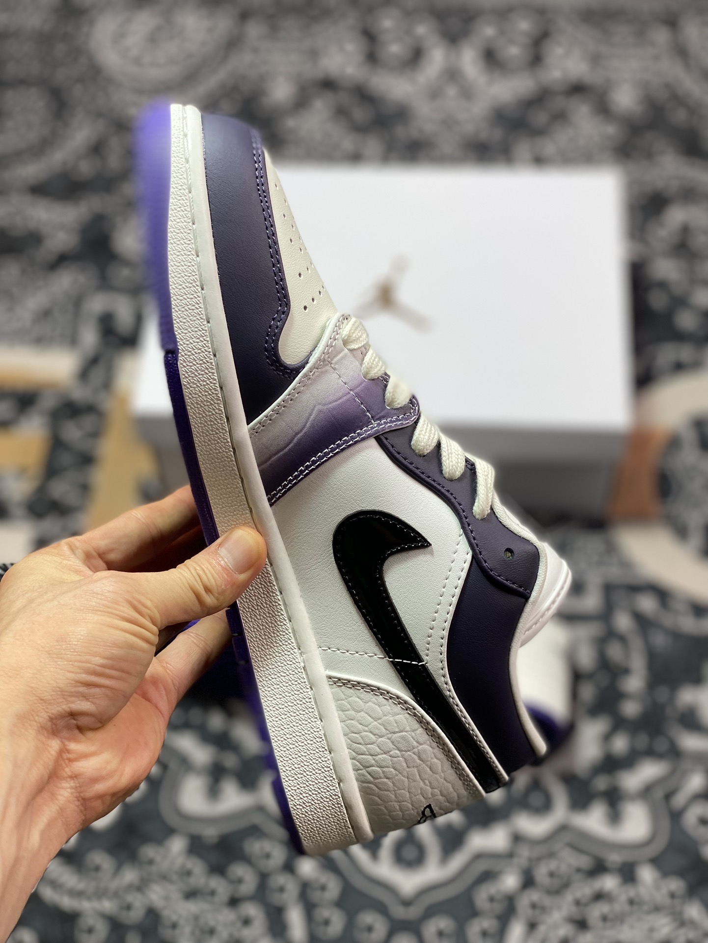 200 原厂级别Nike Air Jordan 1 Low ”Purple” AJ1 乔1白黑紫 低帮文化休闲板鞋 HF5759-101