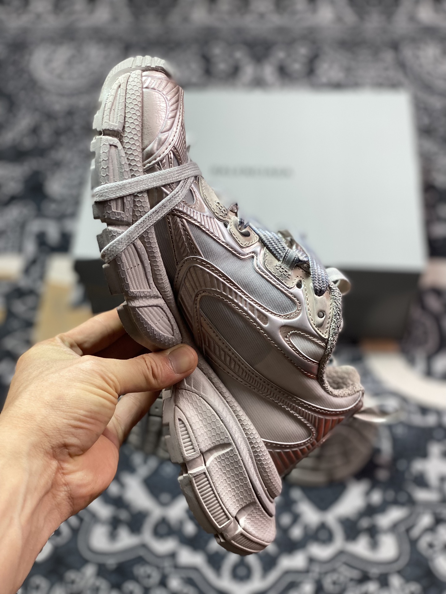 400 巴黎世家BALENCIAGA 3XL Sneakers 3+系列低帮复古慢跑鞋“透明网纱香槟灰金”734731 W3XL2 0210