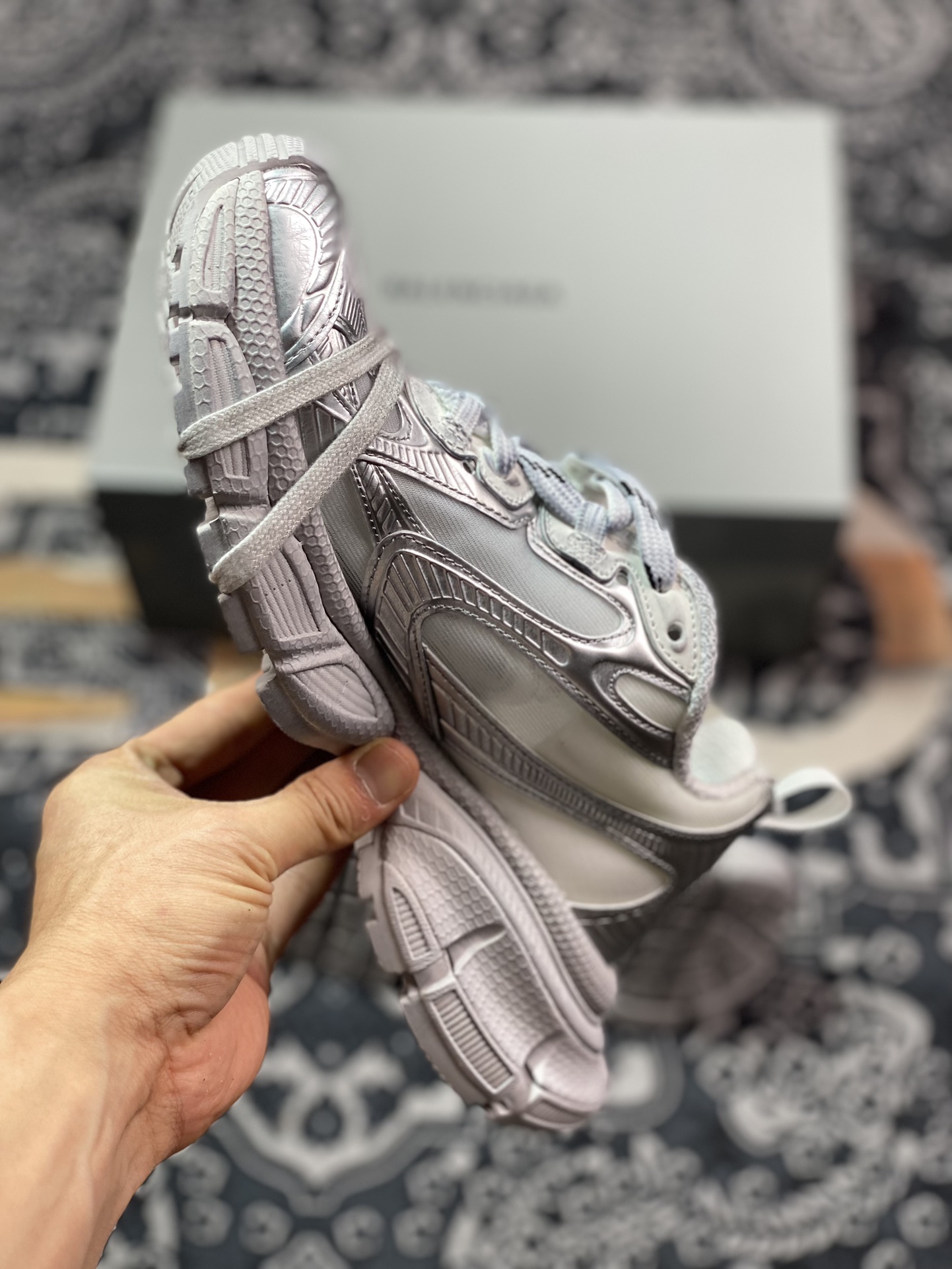 400 巴黎世家BALENCIAGA 3XL Sneakers 3+系列低帮复古慢跑鞋“透明网纱银灰”734731 W3XL2 0628