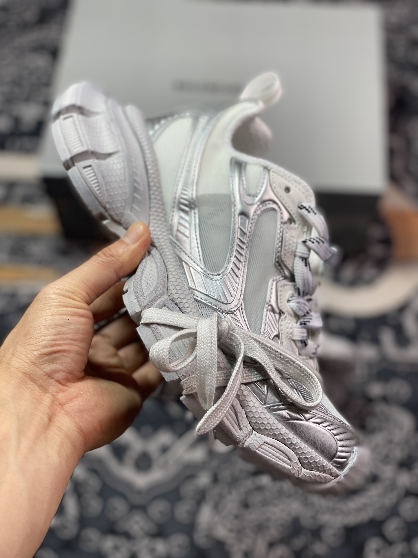 400 巴黎世家BALENCIAGA 3XL Sneakers 3+系列低帮复古慢跑鞋“透明网纱银灰”734731 W3XL2 0628