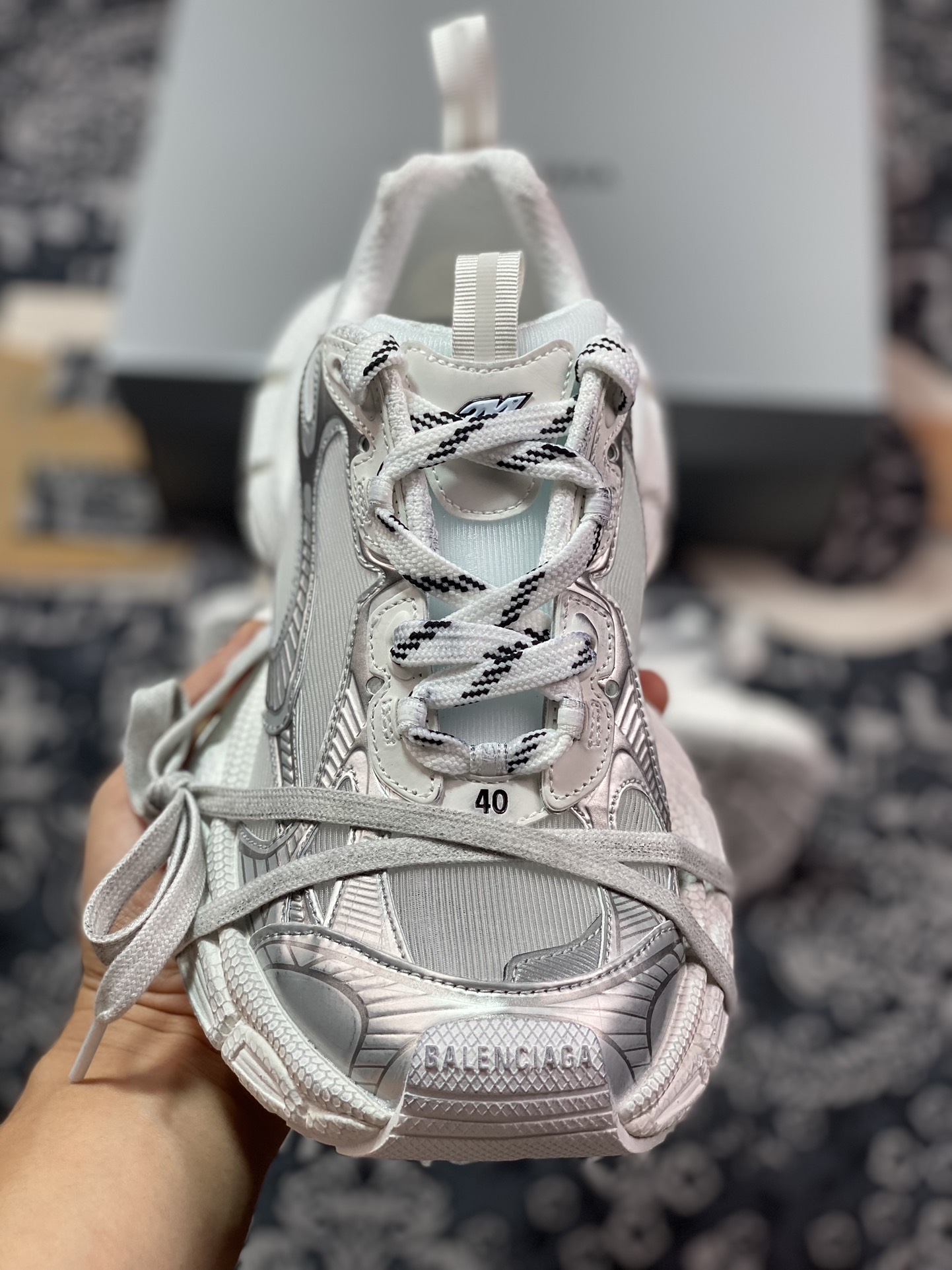 410 巴黎世家BALENCIAGA 3XL Sneakers 3+系列低帮慢跑鞋“透明网纱金属银白”734734 WTRMH 9080