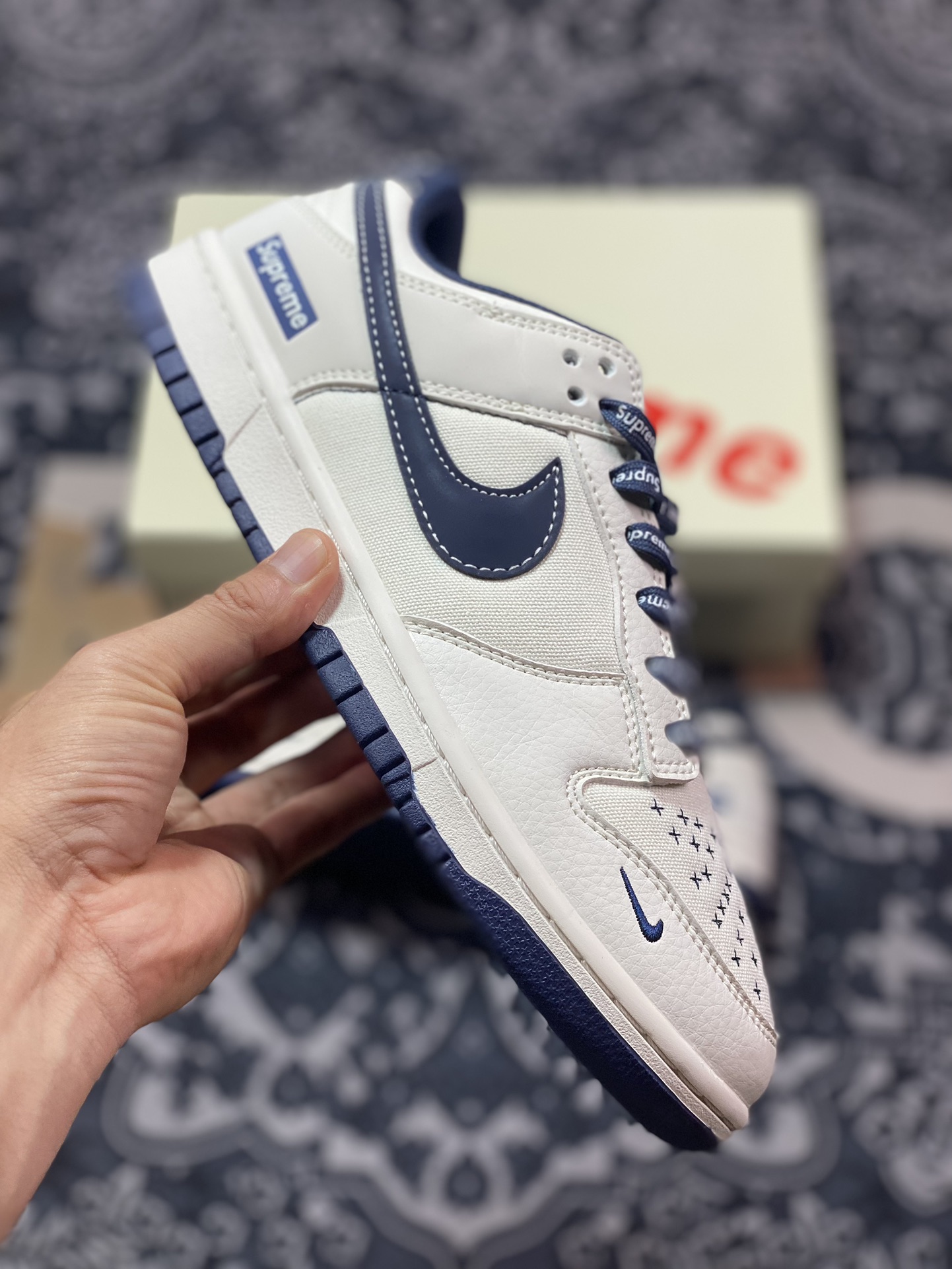 NK Dunk Low Retro ”DIY高端定制” Sup米白藏蓝帆布 低帮休闲运动板鞋 BB6698-511