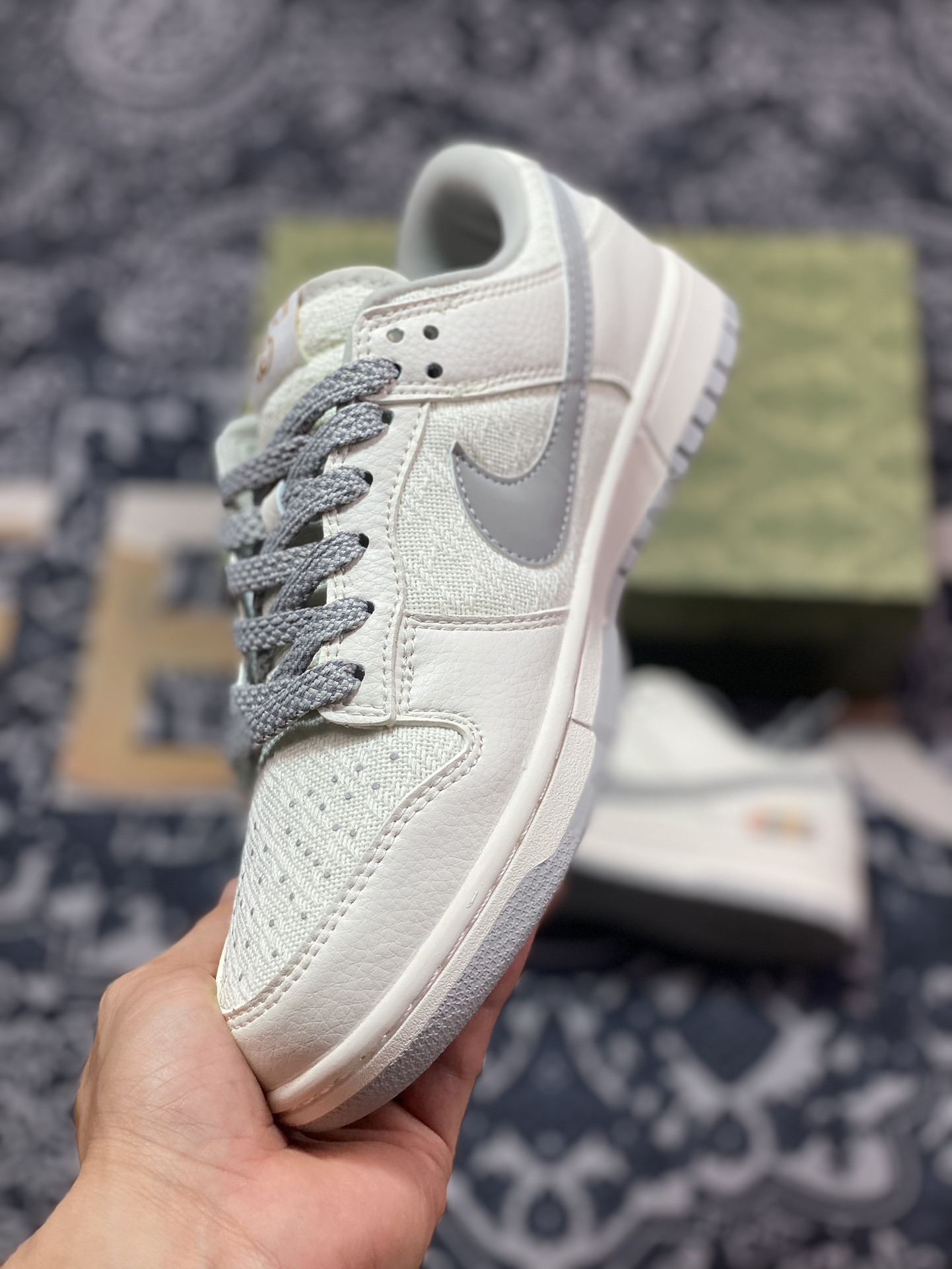 NK Dunk Low Retro ”DIY高端定制” 古驰麻布拼接米白灰 低帮休闲运动板鞋 DQ1098-372